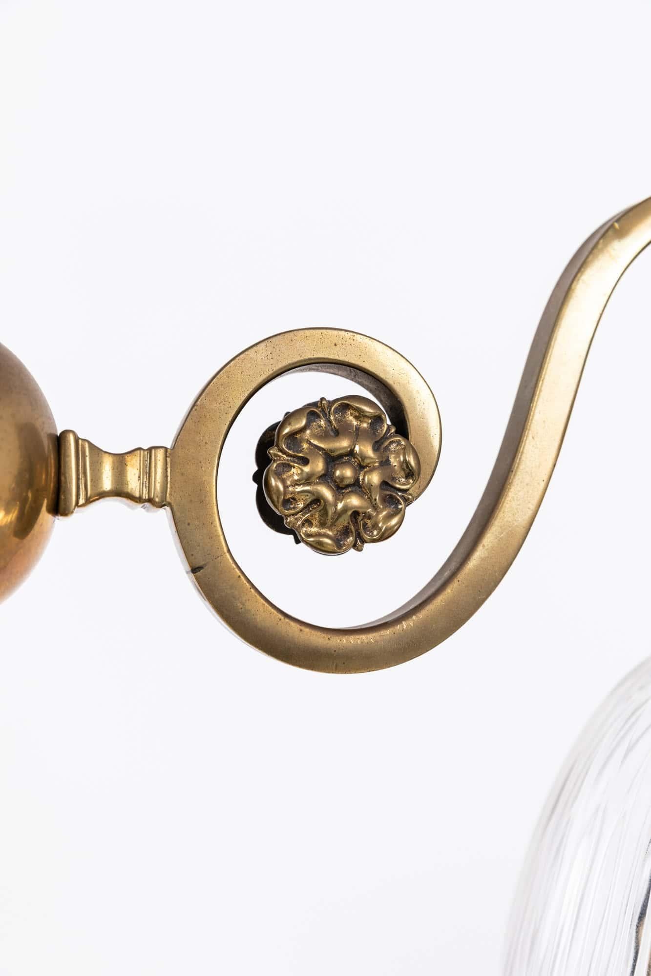 Pressed Antique Arts & Crafts GEC Brass Holophane Glass Ceiling Light Lamp, C.1930 For Sale