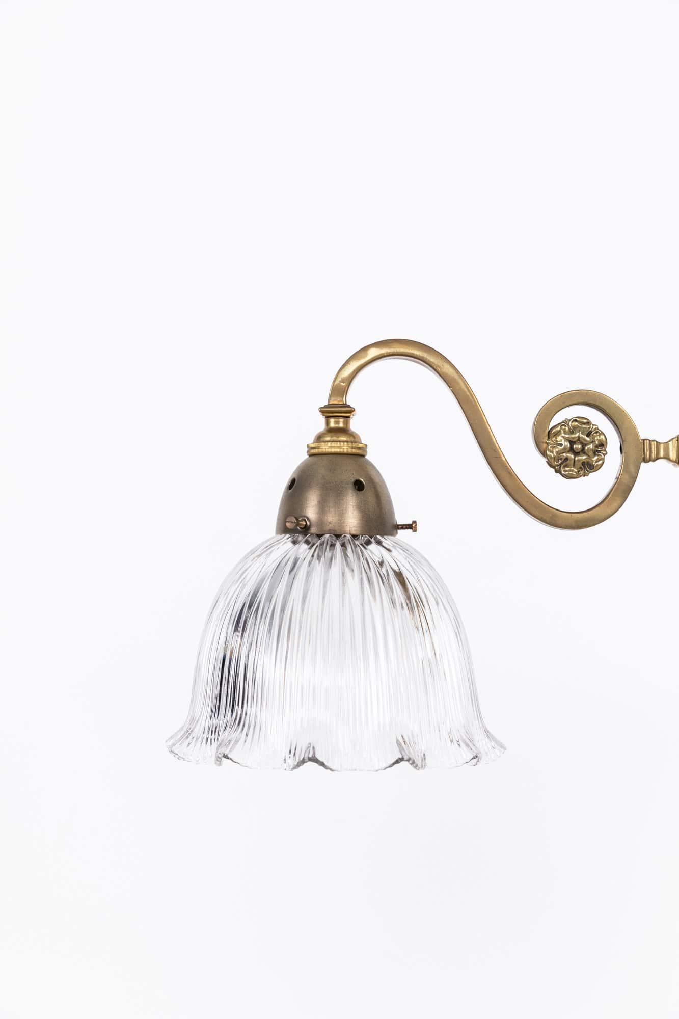 20th Century Antique Arts & Crafts GEC Brass Holophane Glass Ceiling Light Lamp, C.1930 For Sale