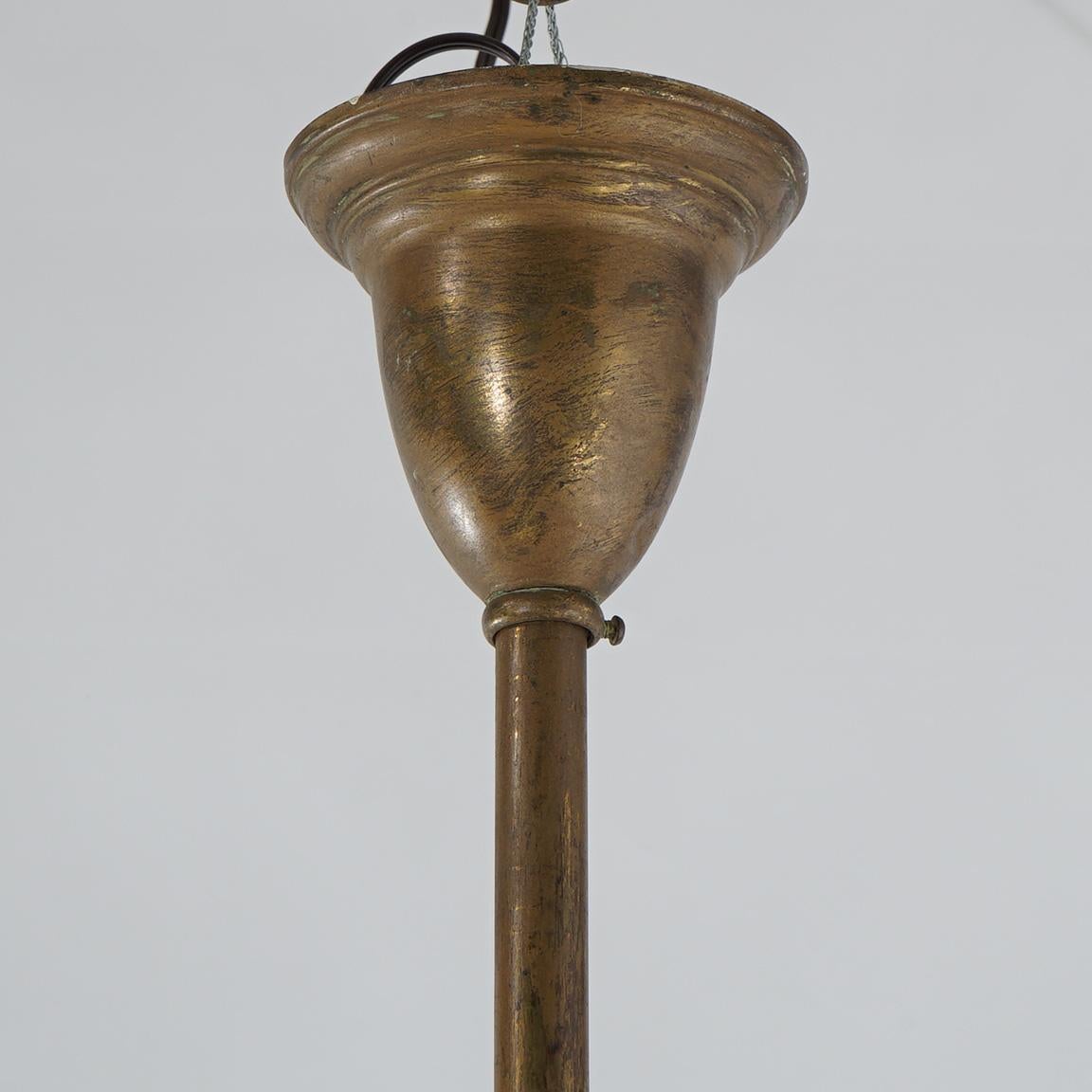20ième siècle Suspension à trois lumières en métal doré Arte Craft Circa 1910 en vente