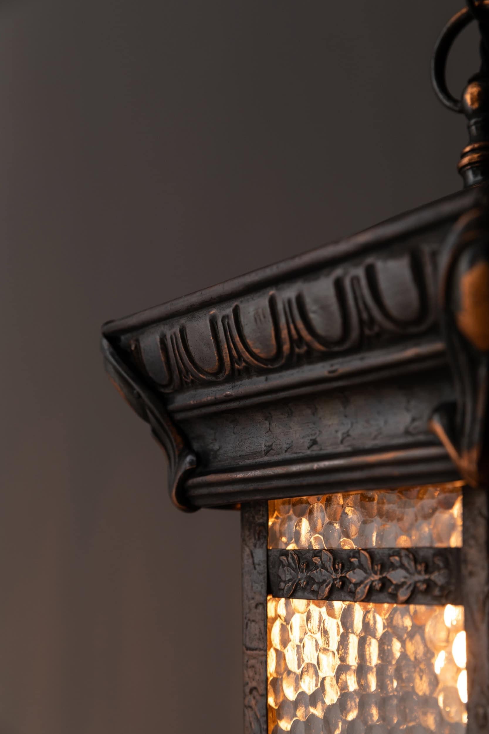 Arts and Crafts Antique Arts & Crafts Glazed Copper GEC Porch/Hall Lantern Light Lamp C.1920 For Sale