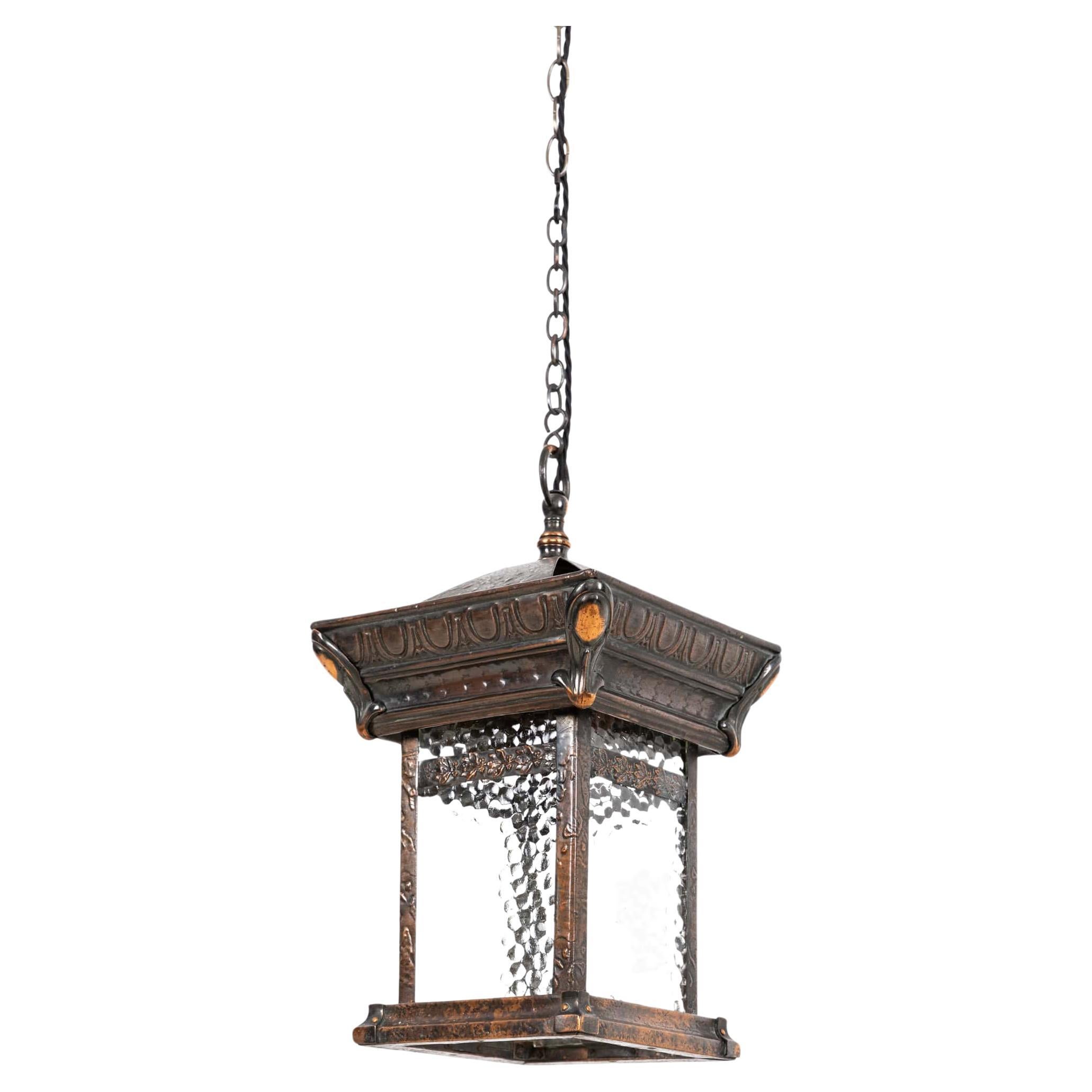 Antique Arts 
Crafts Glazed Copper GEC Porch/Hall Lantern Light Lamp C.1920 For Sale