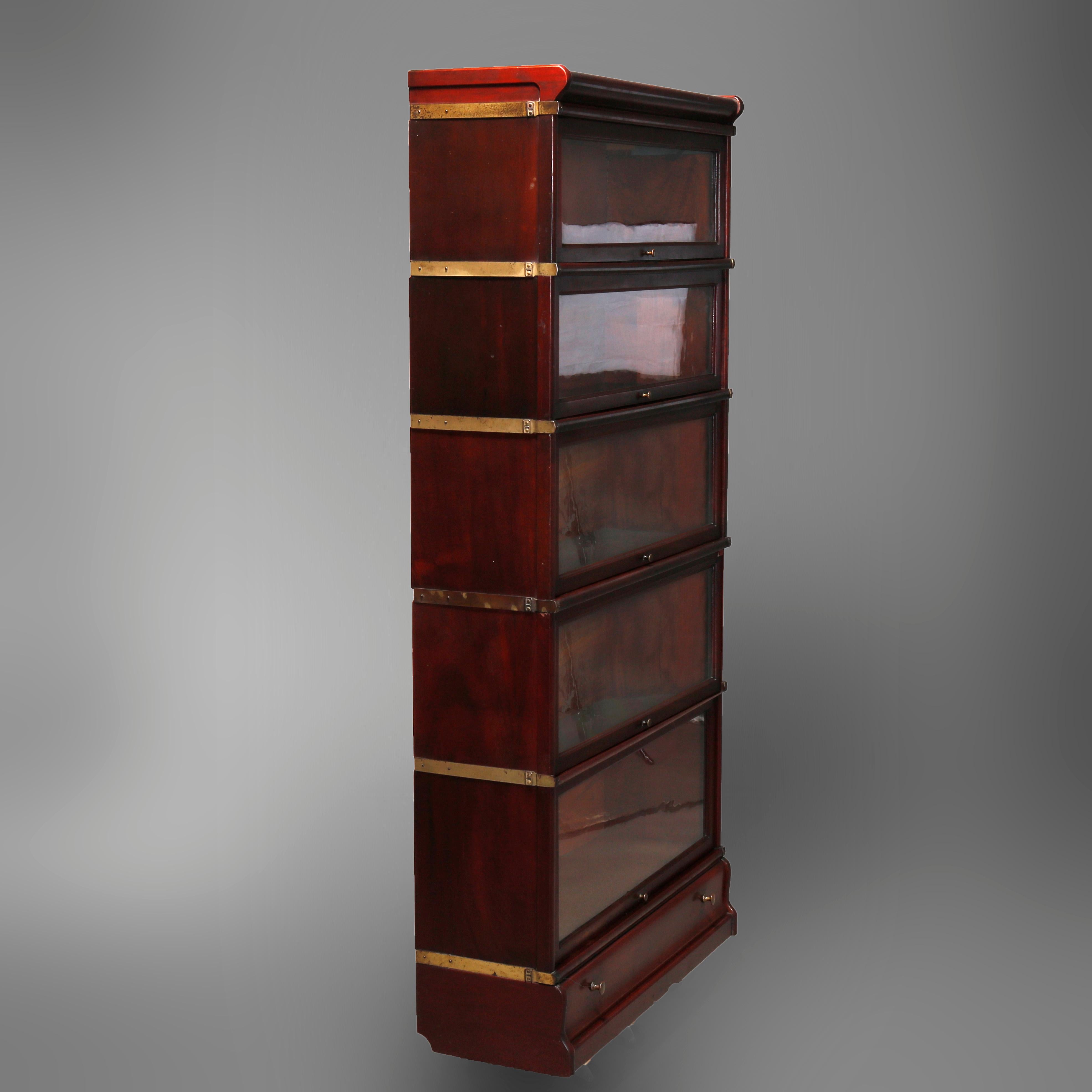 American Antique Arts & Crafts Globe Wernicke 5-Stack Mahogany Barrister Bookcase