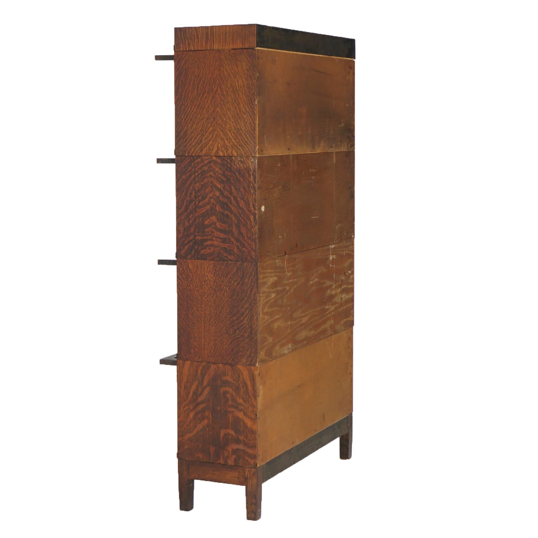American Antique Arts & Crafts Globe Wernicke Four Stack Oak Barrister Bookcase c1910