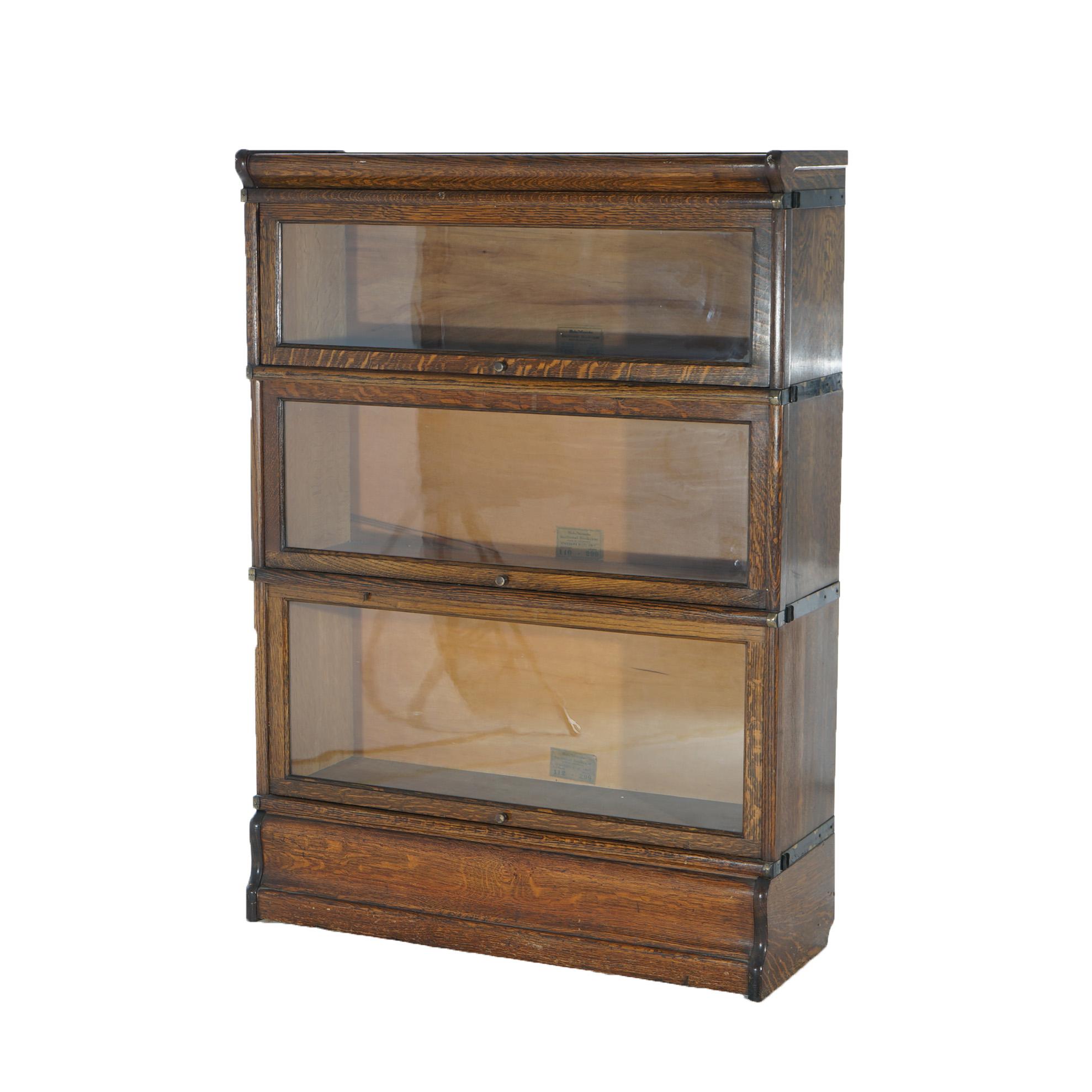 Glass Antique Arts & Crafts Globe Wernicke Mission Oak Barrister Stack Bookcase c1920