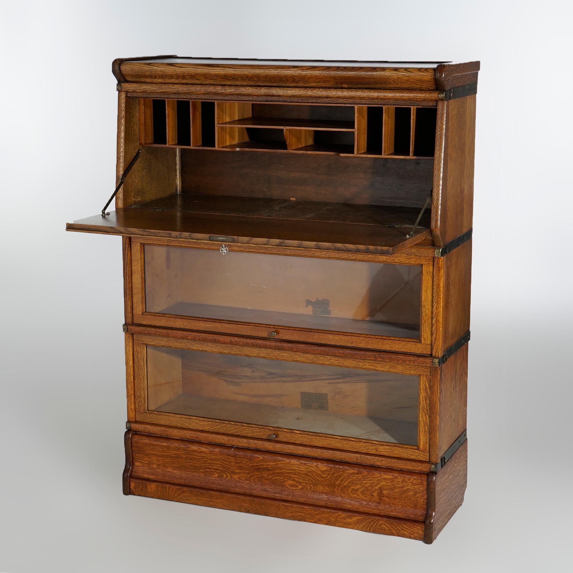 American Antique Arts & Crafts Globe Wernicke Oak Barrister Secretary Bookcase c1910