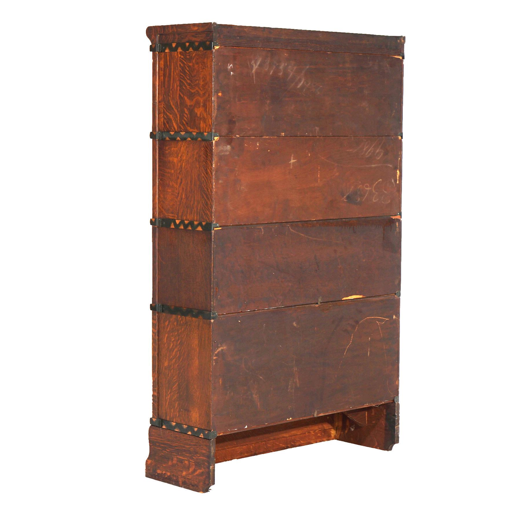 Antique Arts & Crafts Globe Wernicke Oak Four Stack Barrister Bookcase c1910 In Good Condition For Sale In Big Flats, NY