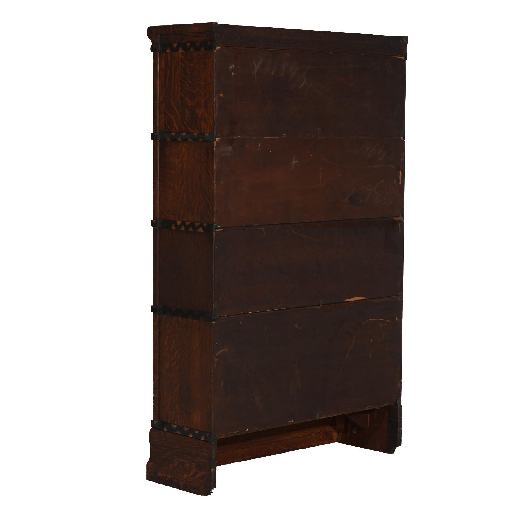 20th Century Antique Arts & Crafts Globe Wernicke Oak Four Stack Barrister Bookcase c1910 For Sale