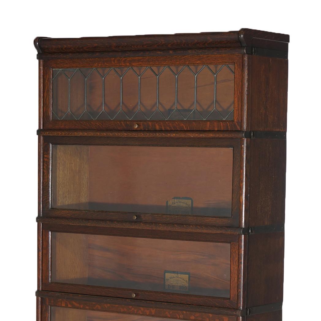 Arts and Crafts Antique Arts & Crafts Globe Wernicke Oak & Leaded Glass Barrister Bookcase c1910