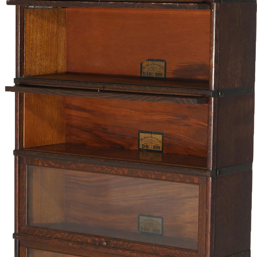American Antique Arts & Crafts Globe Wernicke Oak & Leaded Glass Barrister Bookcase c1910