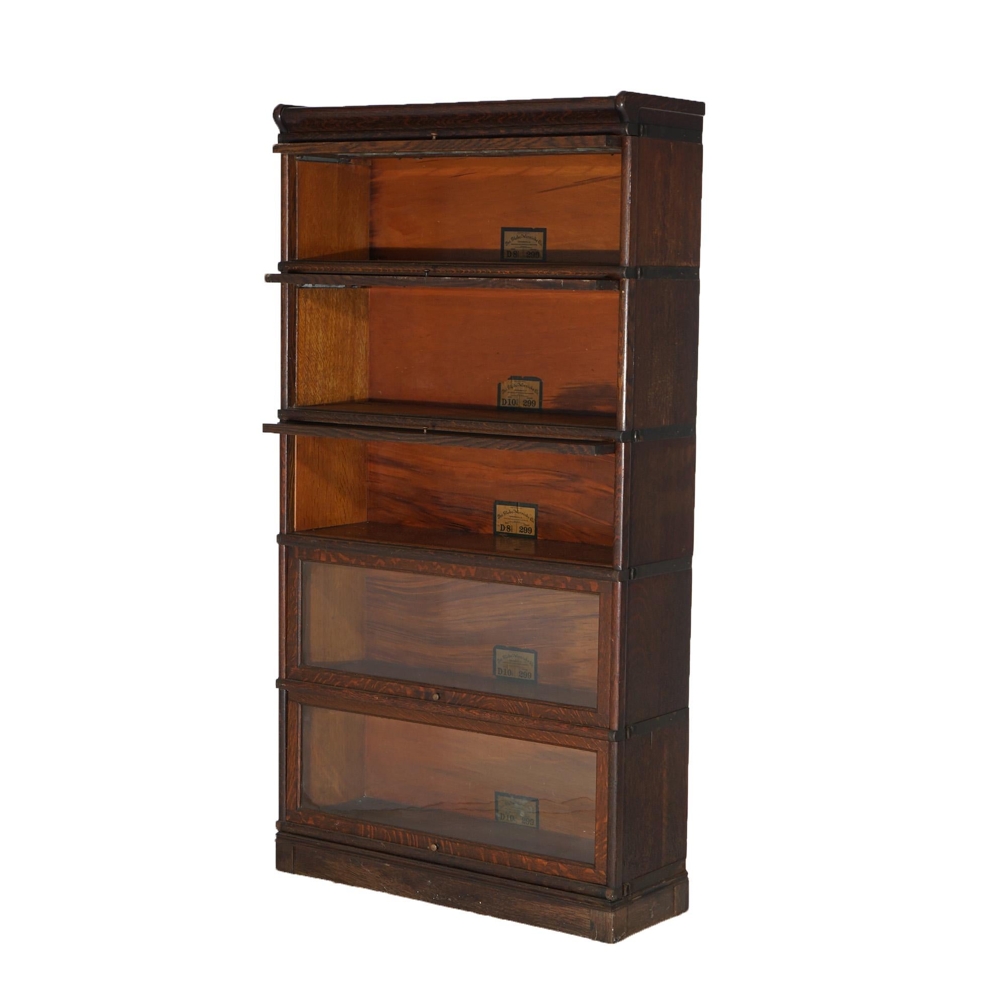 Antique Arts & Crafts Globe Wernicke Oak & Leaded Glass Barrister Bookcase c1910 In Good Condition In Big Flats, NY
