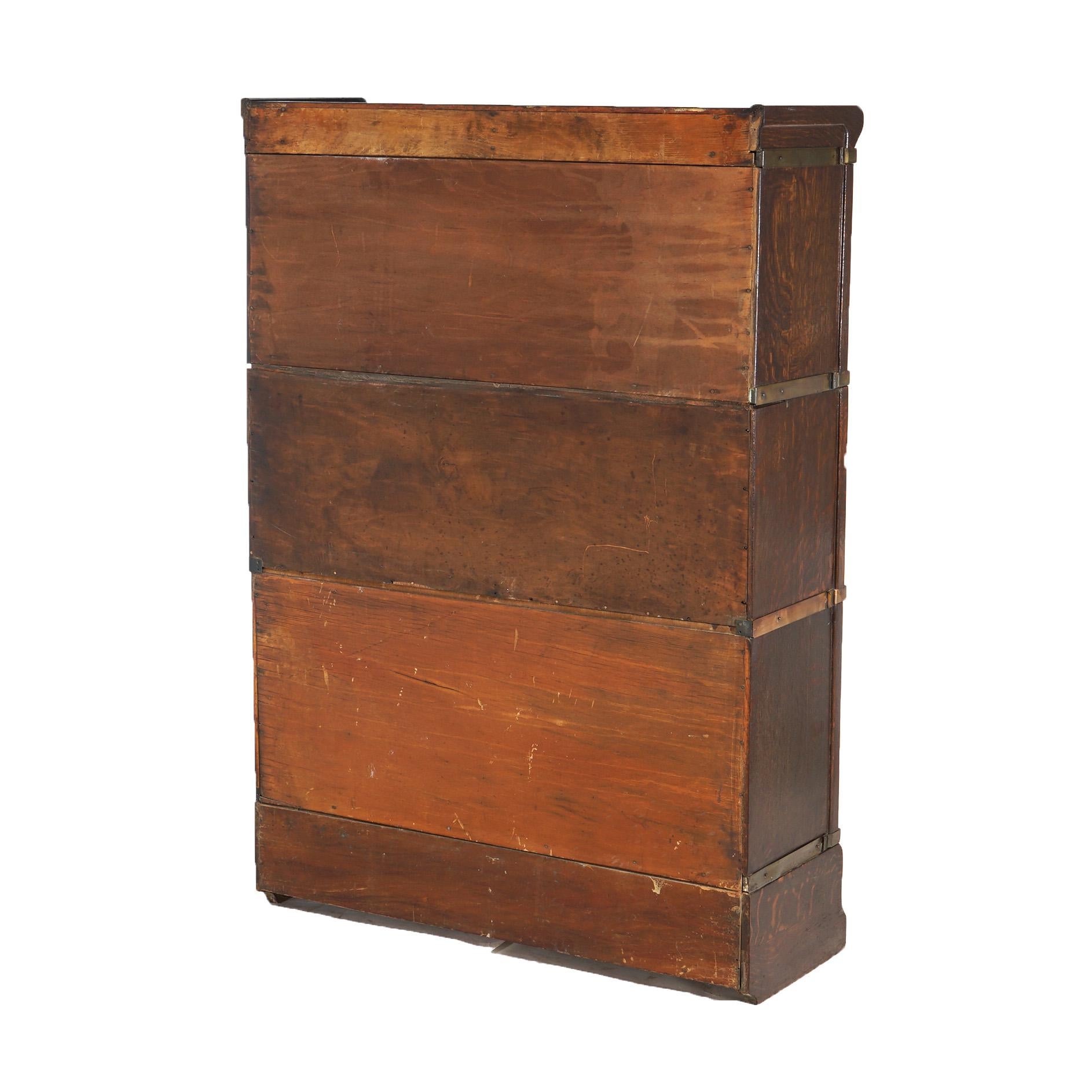 Antique Arts & Crafts Globe Wernicke Oak Three-Stack Barrister Bookcase, c1910 For Sale 1