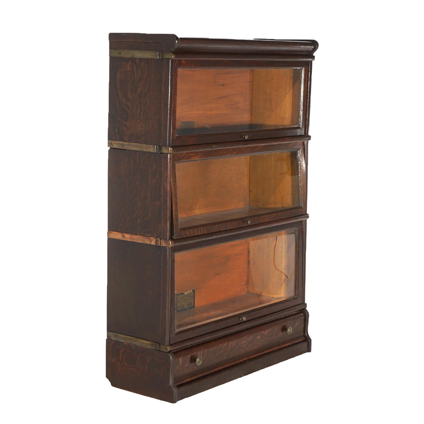 Antique Arts & Crafts Globe Wernicke Oak Three-Stack Barrister Bookcase, c1910 For Sale 2
