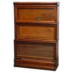 Antique Arts & Crafts Globe Wernicke Oak Three-Stack Barrister Bookcase, c1910