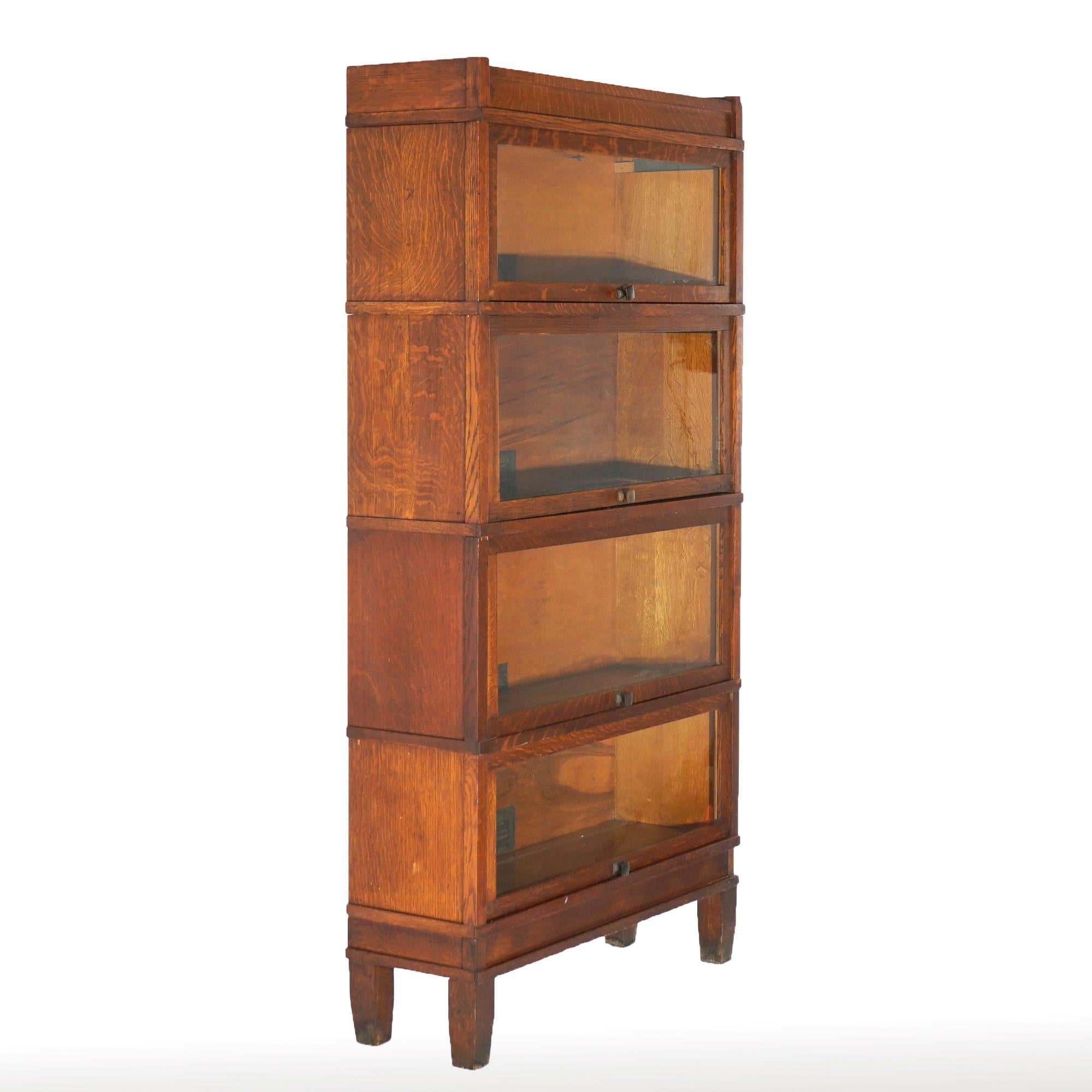Antique Arts & Crafts Globe Wernicke Stack Oak Barrister Bookcase, C1910 In Good Condition For Sale In Big Flats, NY