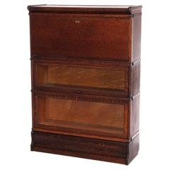 Antique Arts & Crafts Globe Wernike School Oak Stack Bookcase with Desk C1910