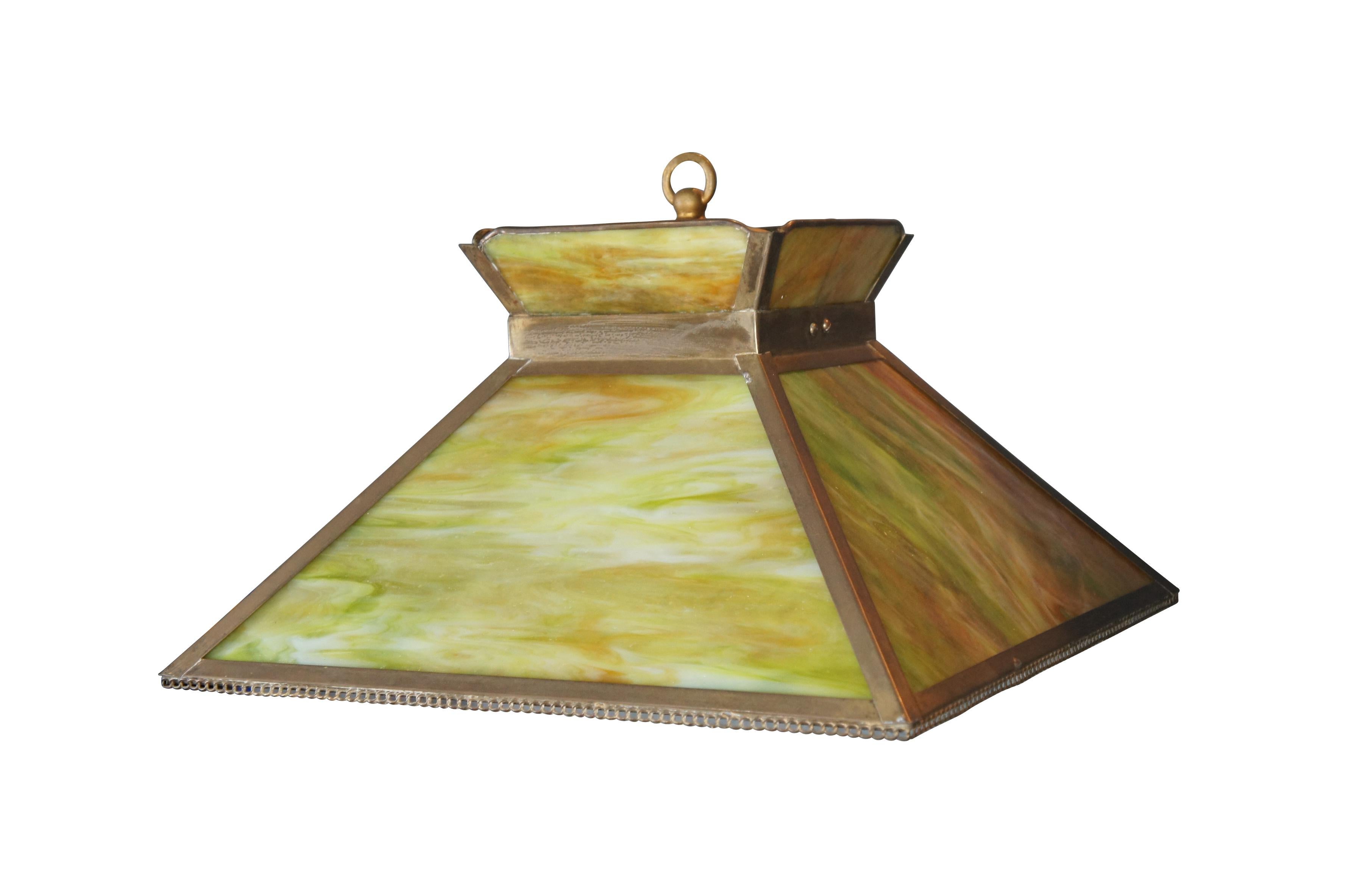 Arts and Crafts Antique Arts & Crafts Green Slag Glass Swag Pendant Light Chandelier Shade 18