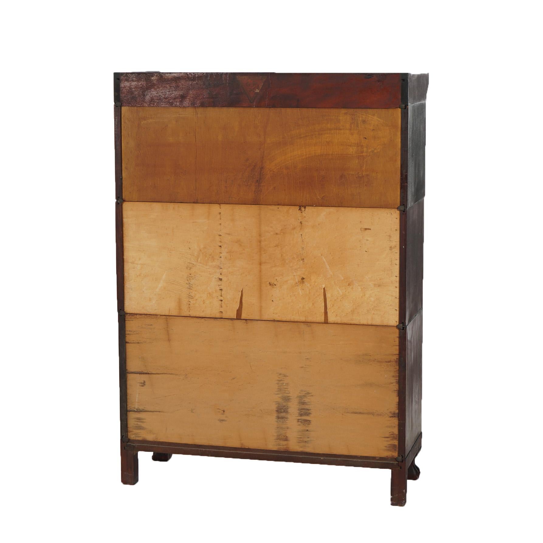 20th Century Antique Arts & Crafts Gunn attr. Mahogany Three Stack Barrister Bookcase C1910