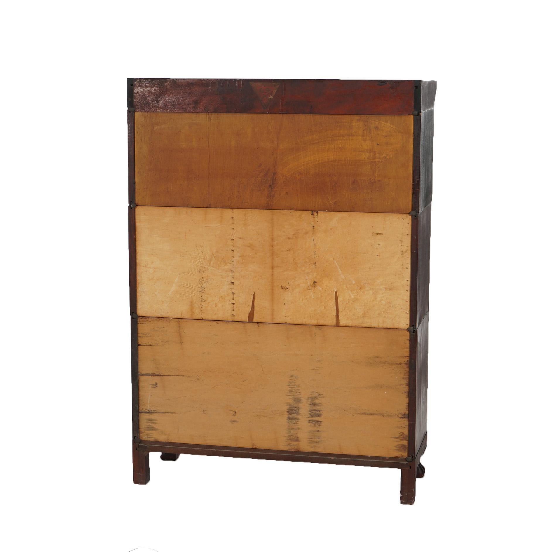 Glass Antique Arts & Crafts Gunn attr. Mahogany Three Stack Barrister Bookcase C1910