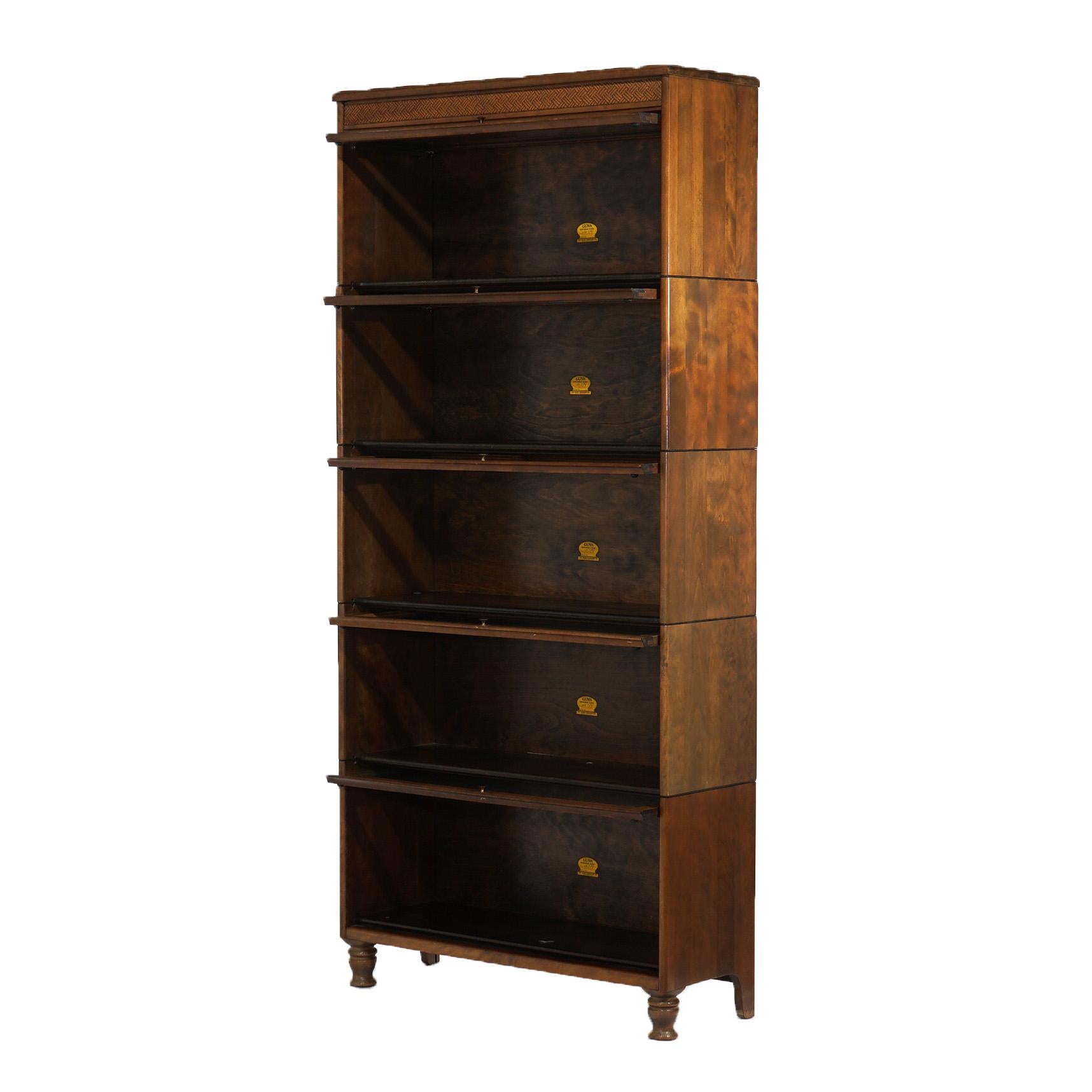 Antique Arts & Crafts Gunn Five Stack Cherry Barrister Bookcase Circa 1910 For Sale 2