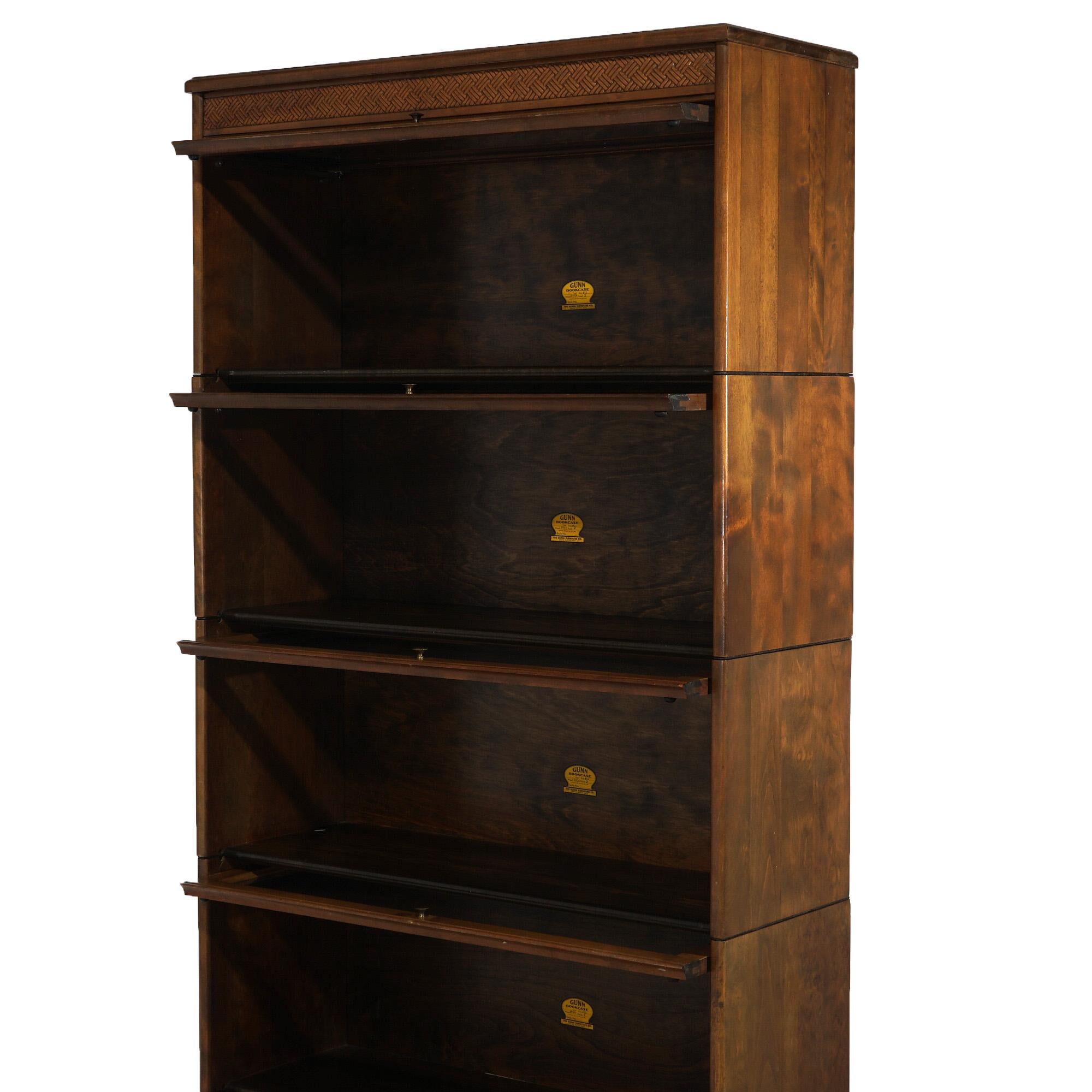 Antique Arts & Crafts Gunn Five Stack Cherry Barrister Bookcase Circa 1910 For Sale 6