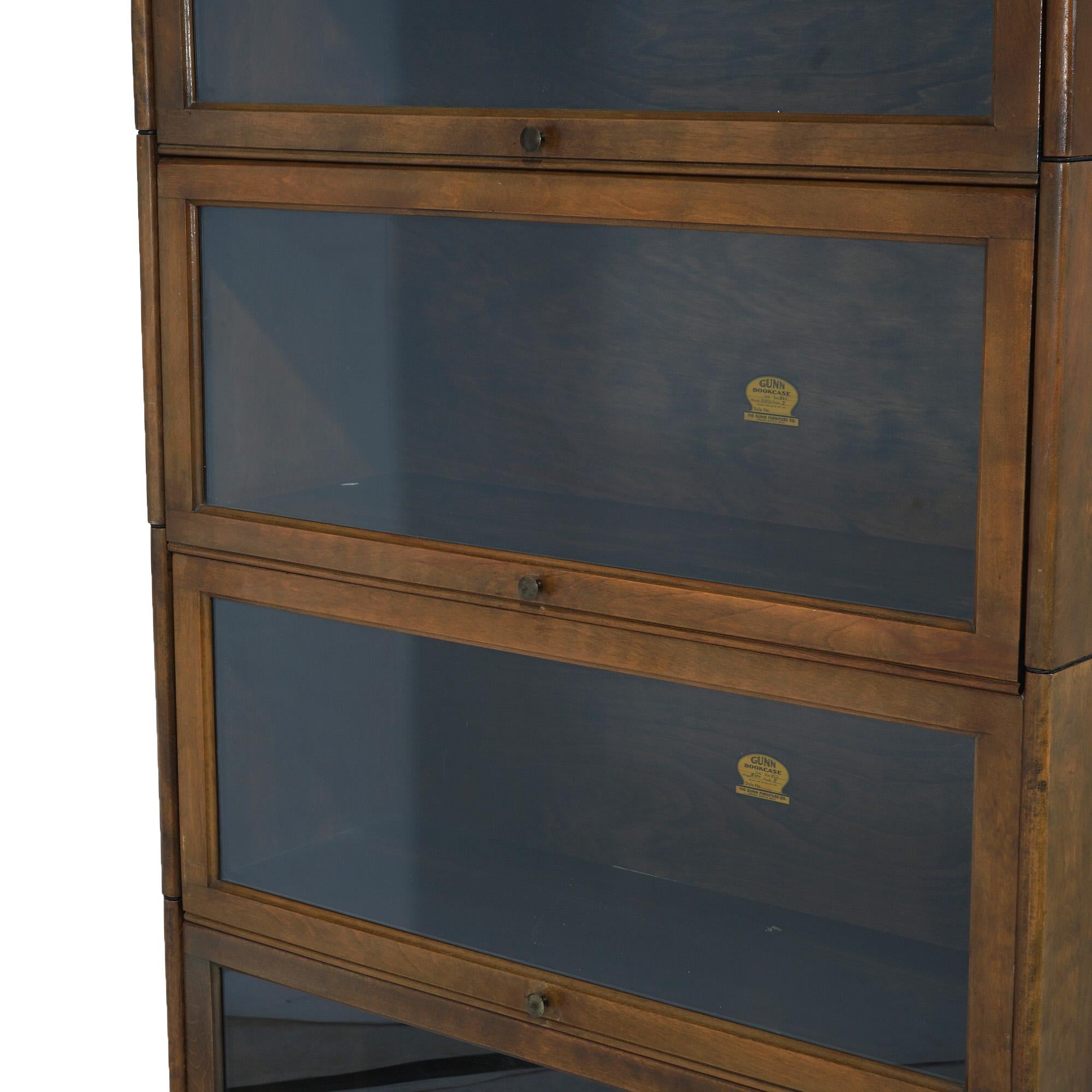 Antique Arts & Crafts Gunn Five Stack Cherry Barrister Bookcase Circa 1910 In Good Condition For Sale In Big Flats, NY