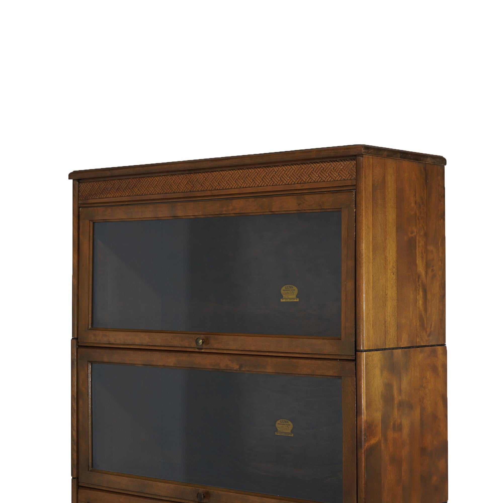 Glass Antique Arts & Crafts Gunn Five Stack Cherry Barrister Bookcase Circa 1910 For Sale