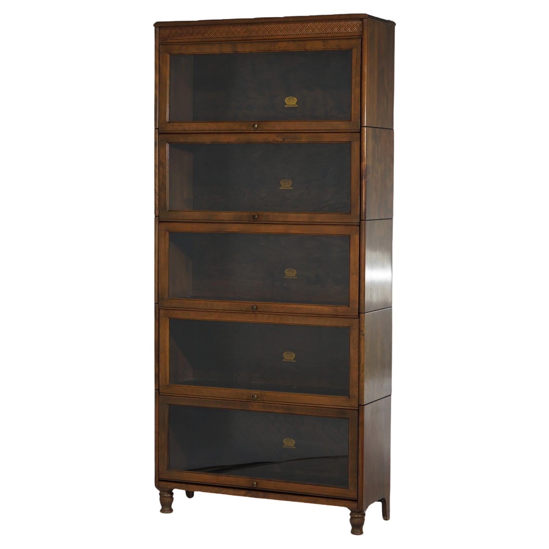 Antique Arts & Crafts Gunn Five Stack Cherry Barrister Bookcase Circa 1910 For Sale