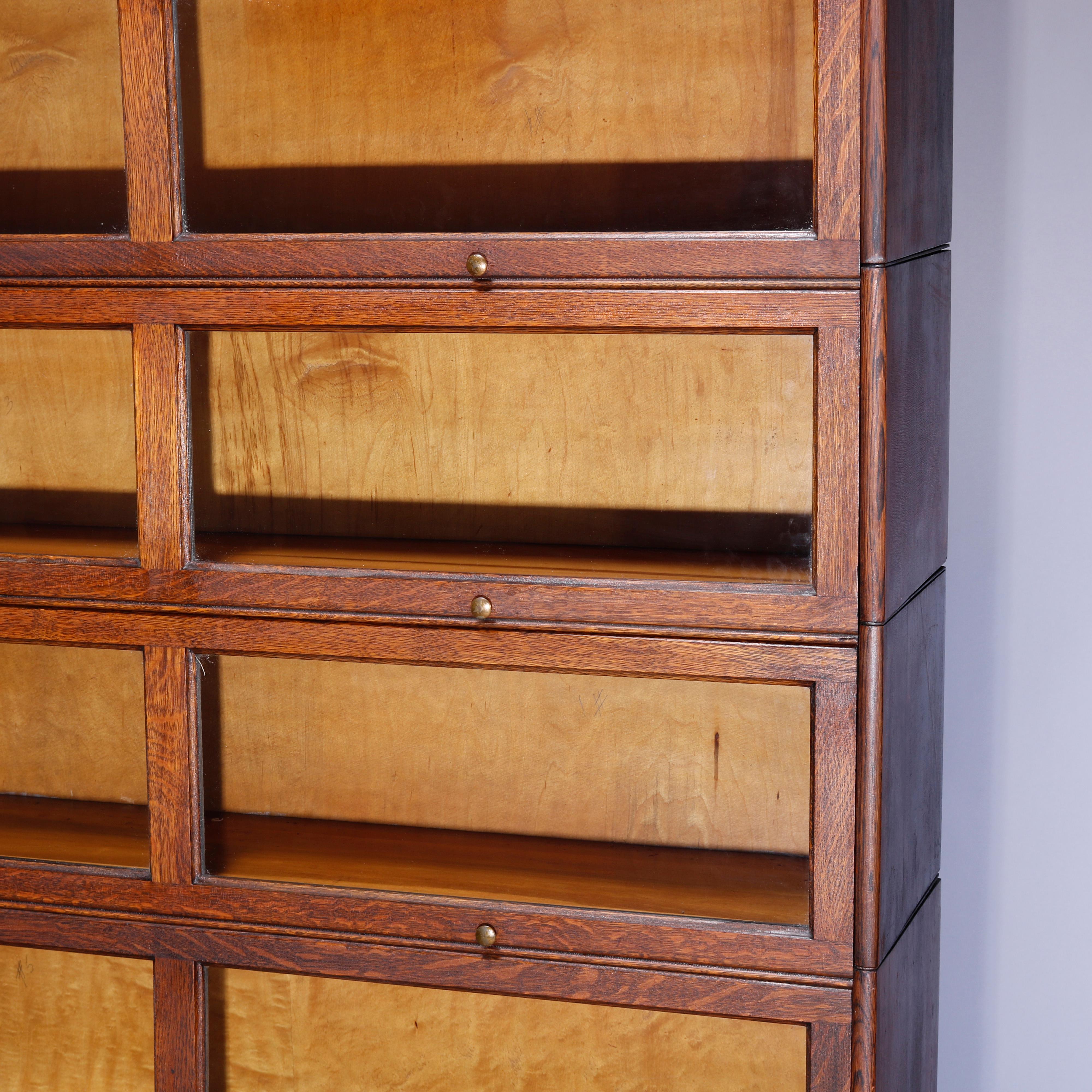 Carved Antique Arts & Crafts Gunn Mission Oak Double Barrister Bookcase, c1910