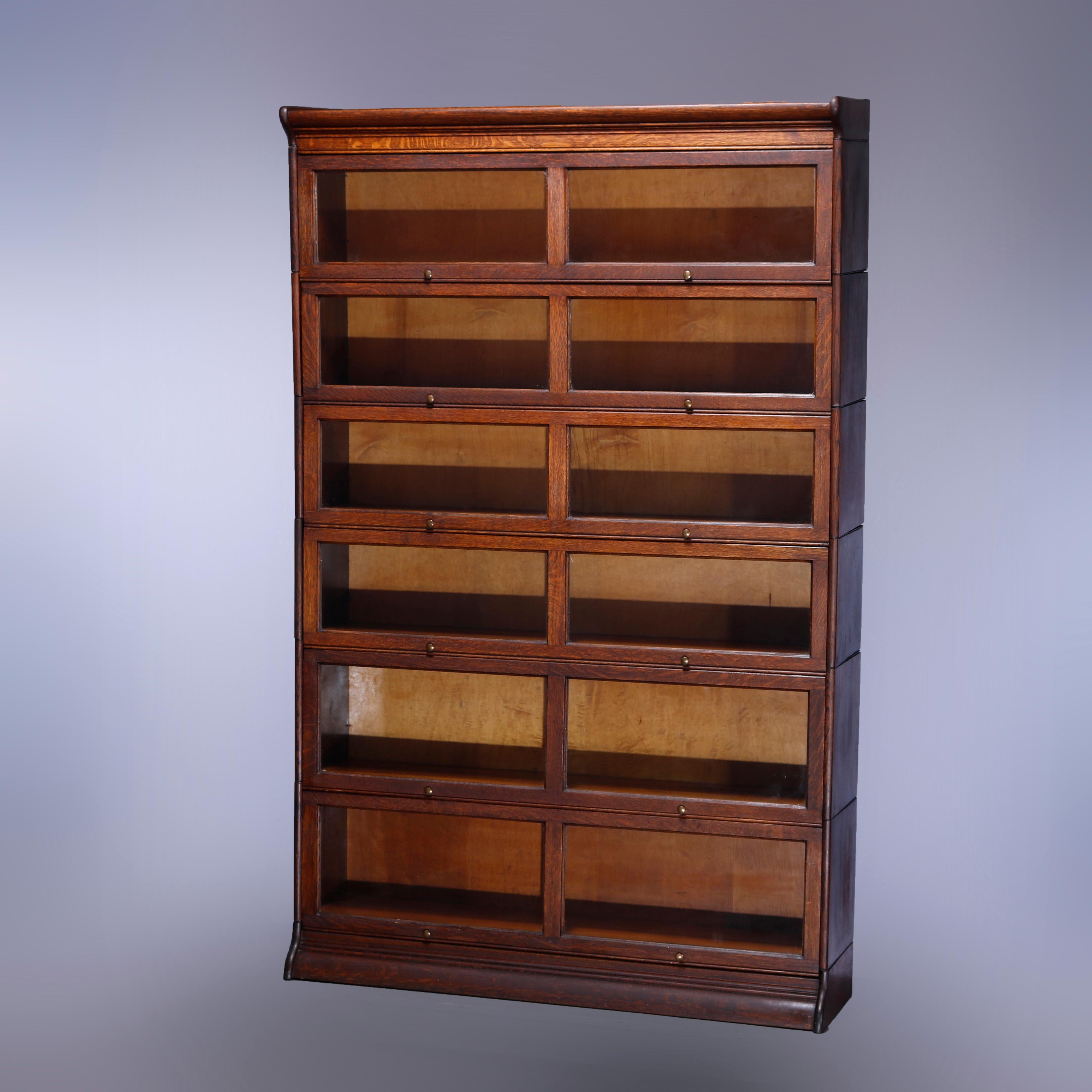 Glass Antique Arts & Crafts Gunn Mission Oak Double Barrister Bookcase, c1910