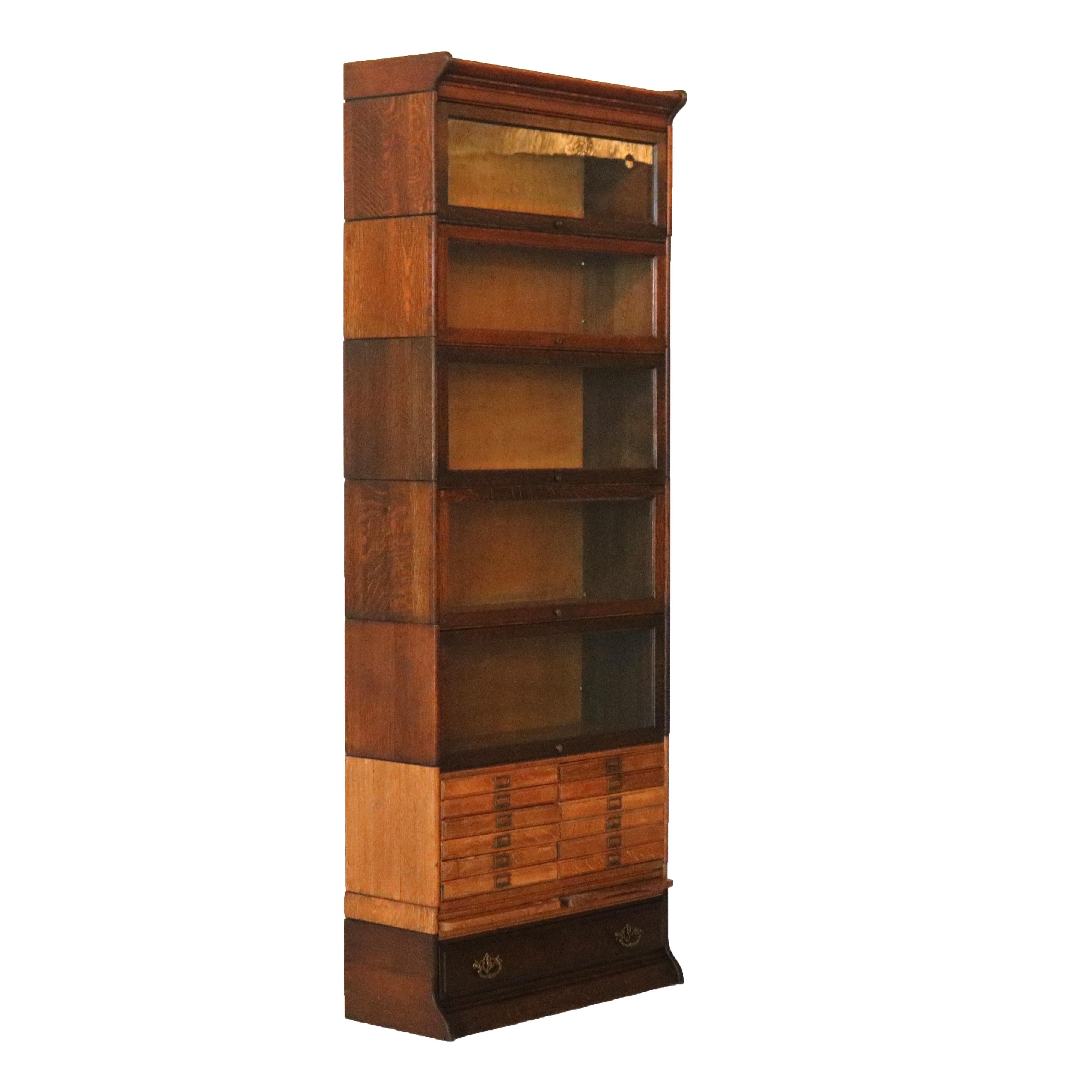 ***Reduced In-House Delivery Rates - Click on “Ask Seller” to Request a Quote***
Antique Arts & Crafts Gunn Oak Six Stack Barrister Bookcase C1920.   

Measures- 92 1/2 h x 34 1/2w x 14 1/4 d