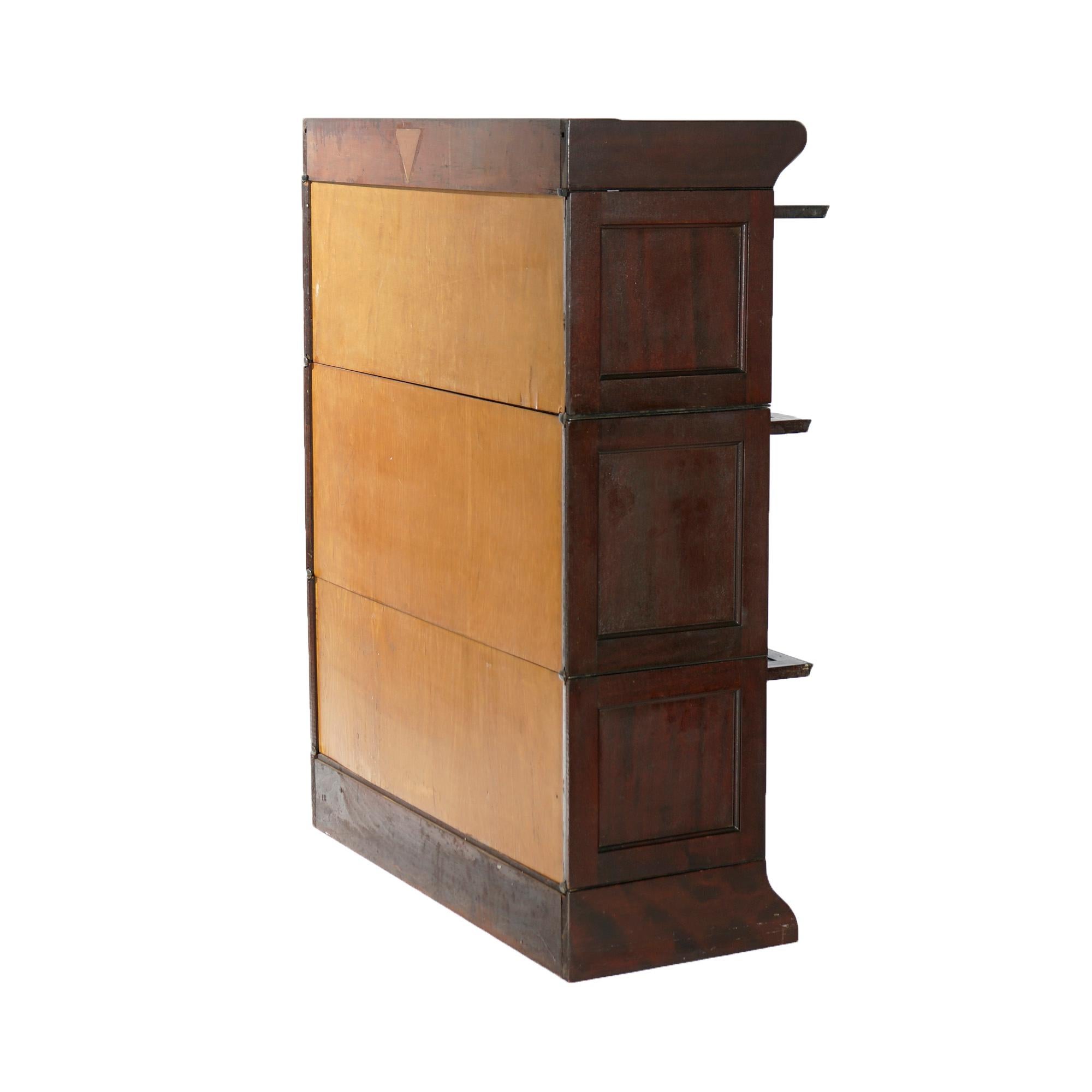 Arts and Crafts Antique Arts & Crafts Gunn School Mahogany Three Stack Barrister Bookcase c1910 For Sale