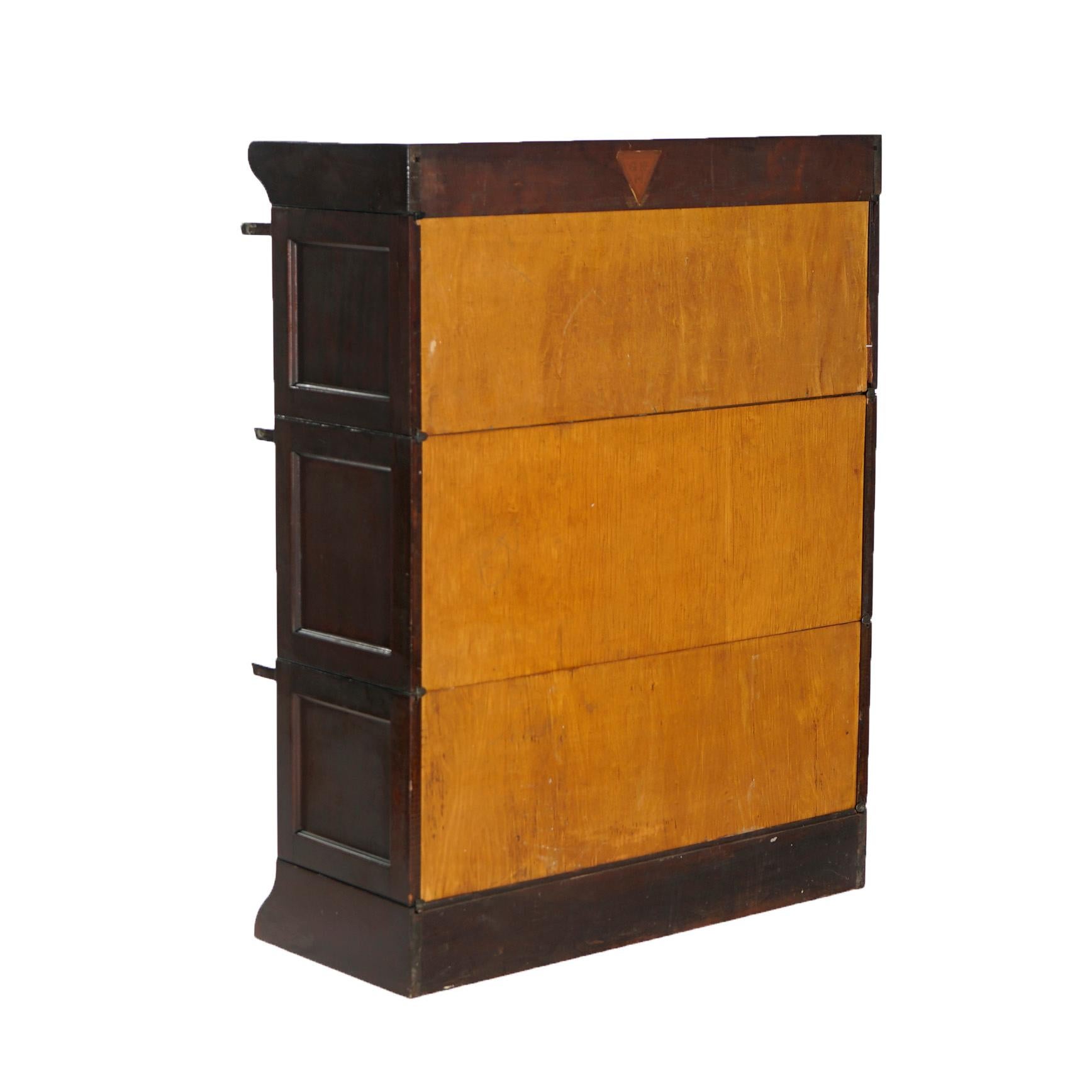 American Antique Arts & Crafts Gunn School Mahogany Three Stack Barrister Bookcase c1910 For Sale