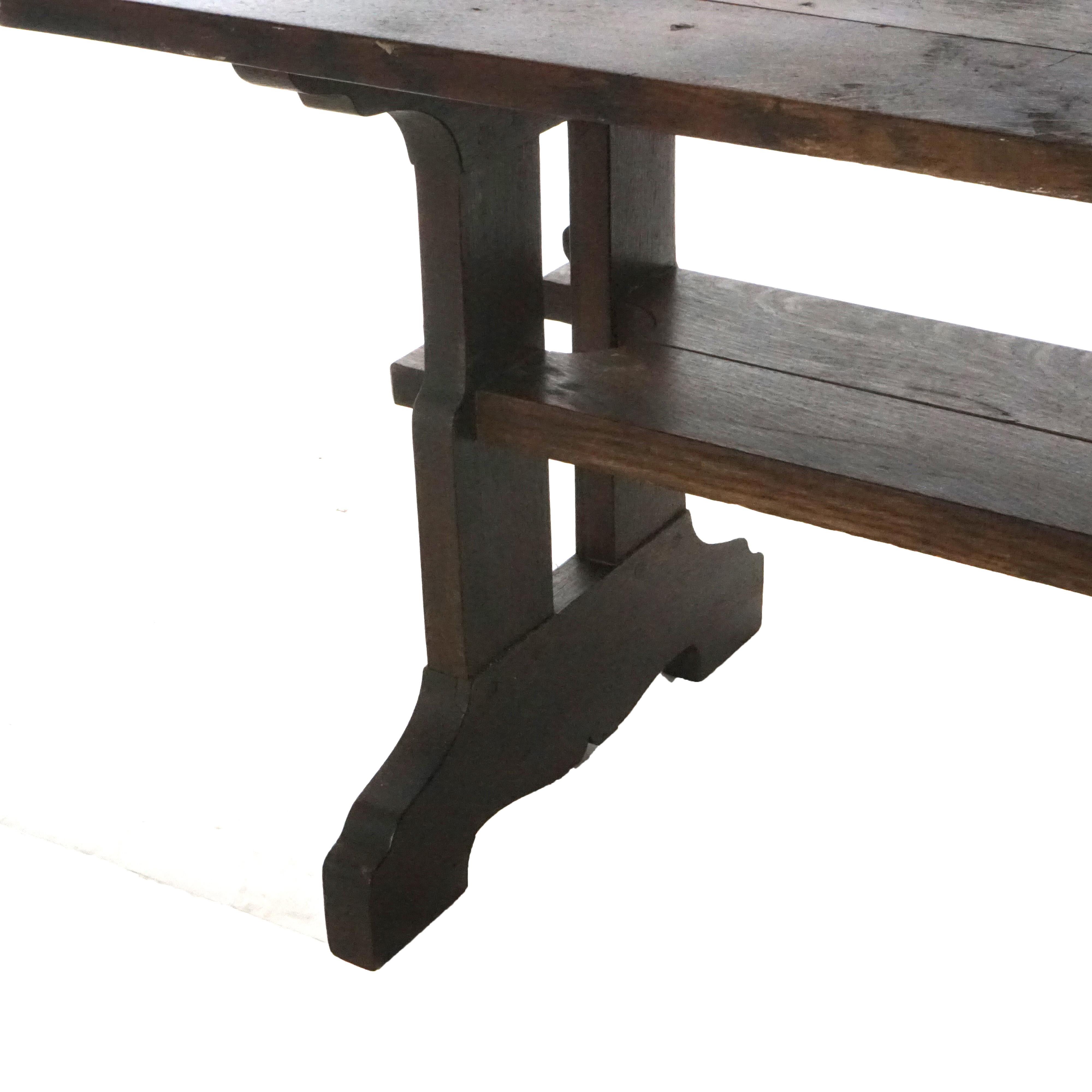 Antique Arts & Crafts Gustav Stickley Mission Oak Trestle Table, Circa 1910 In Good Condition In Big Flats, NY