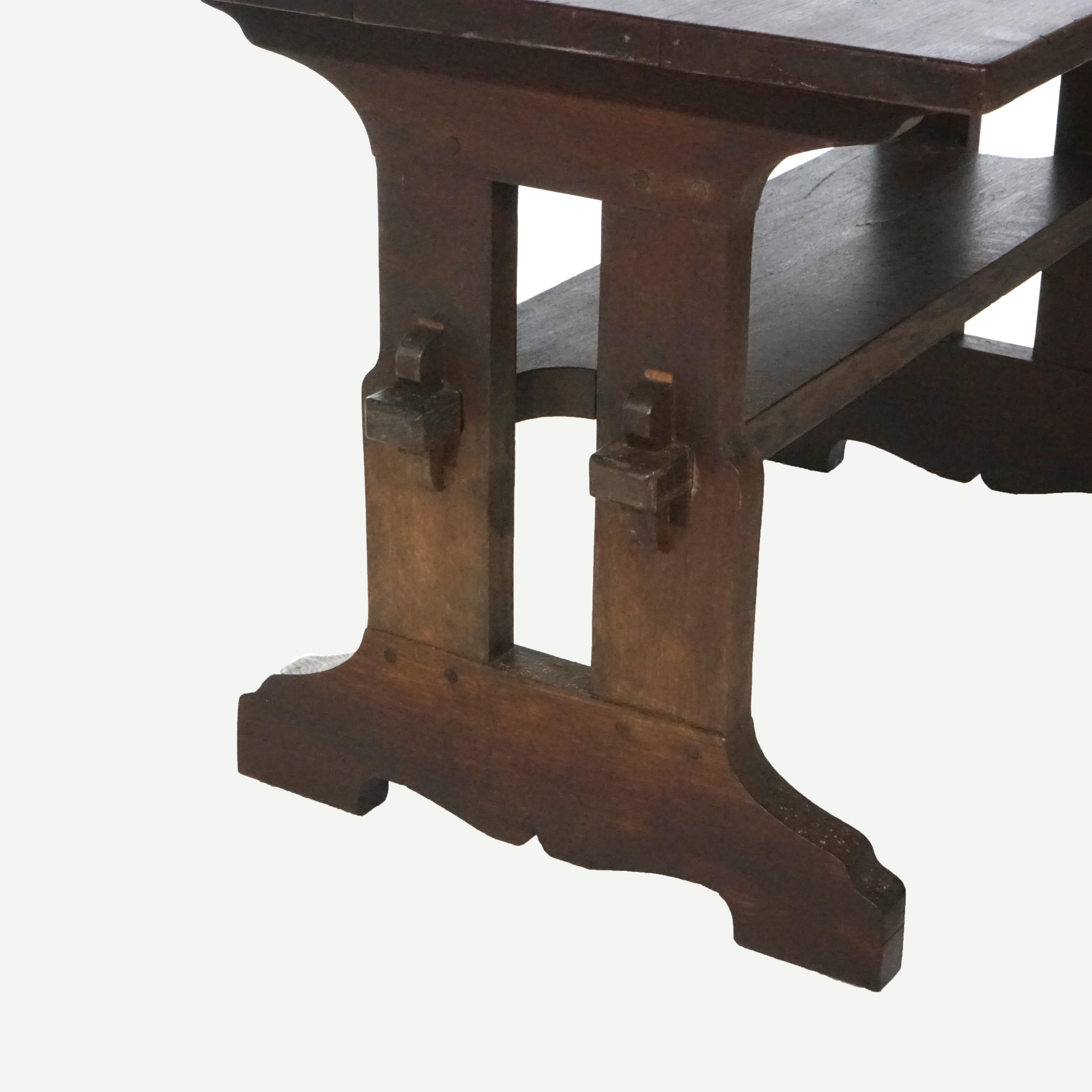 Antique Arts & Crafts Gustav Stickley Mission Oak Trestle Table, Circa 1910 1