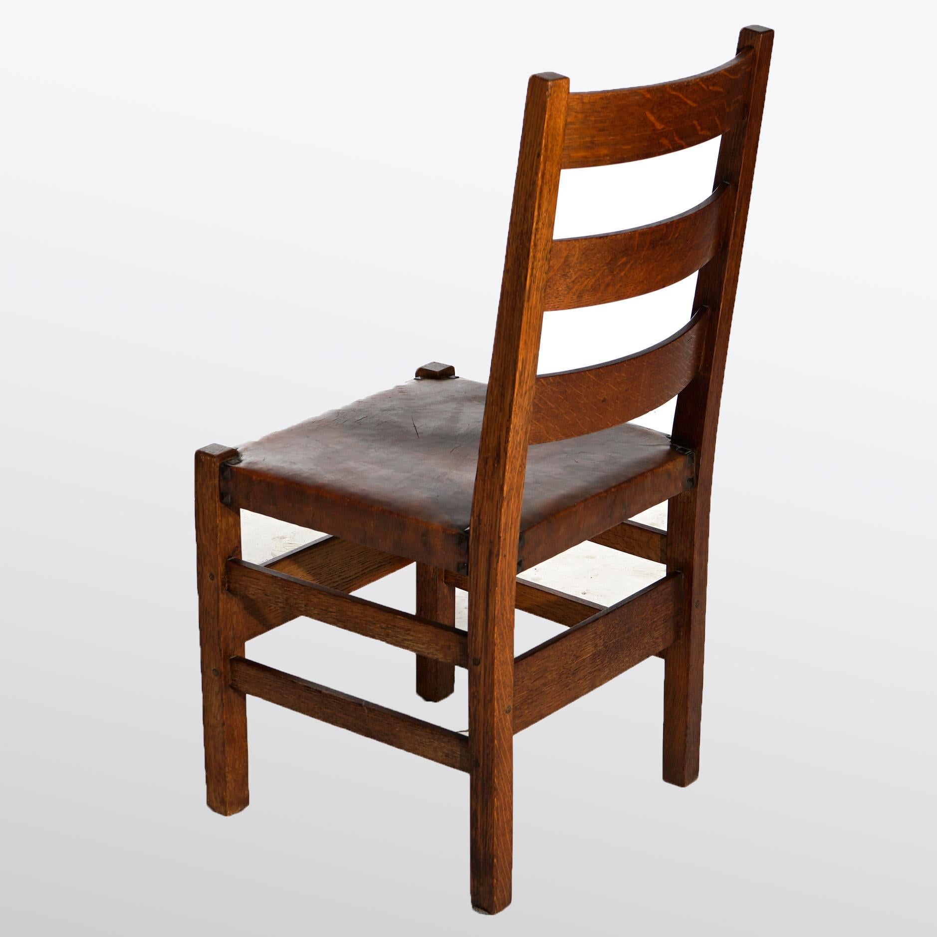 American Antique Arts & Crafts Gustav Stickley Oak Chairs, Original Seats, Signed, c1910