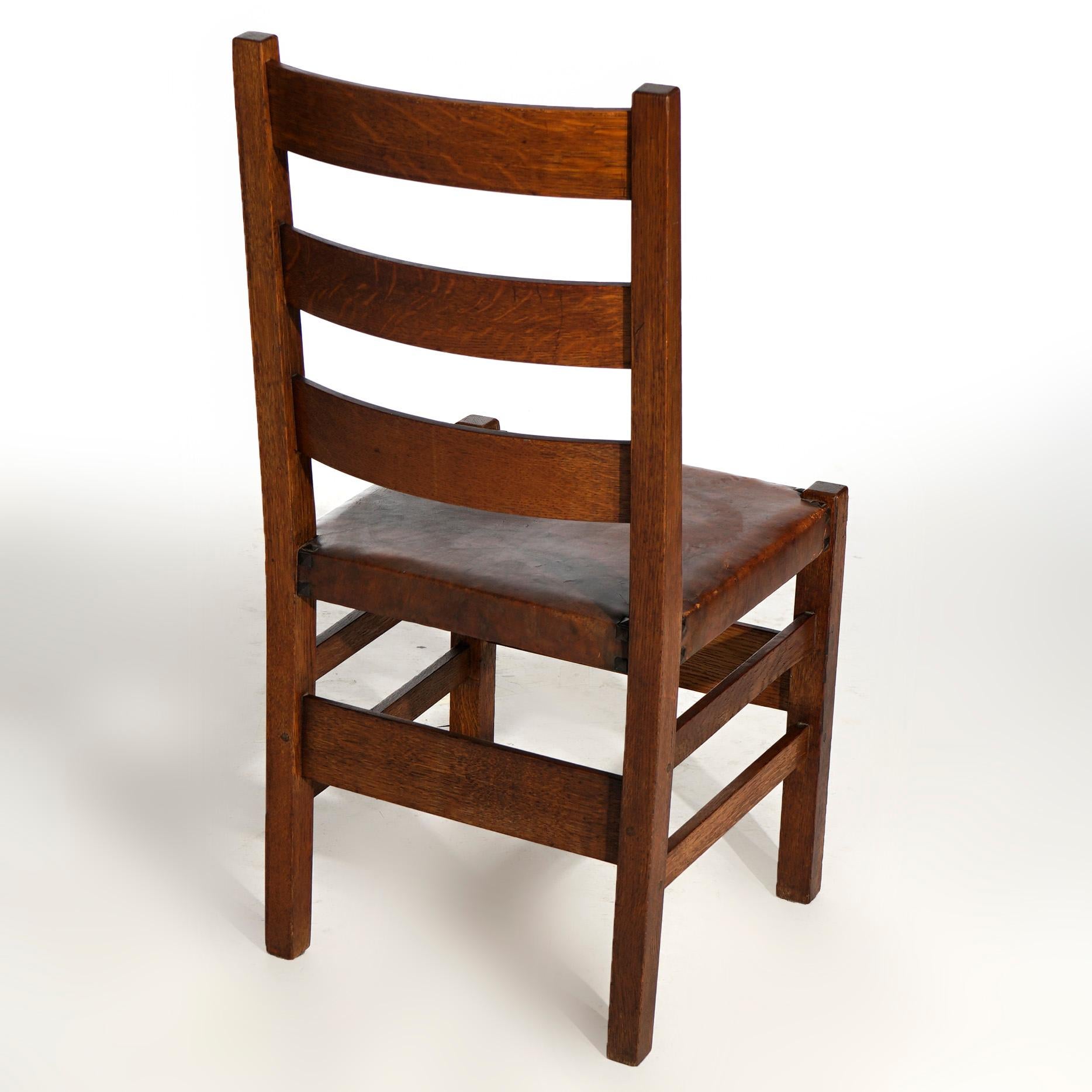 Antique Arts & Crafts Gustav Stickley Oak Chairs, Original Seats, Signed, c1910 In Good Condition In Big Flats, NY