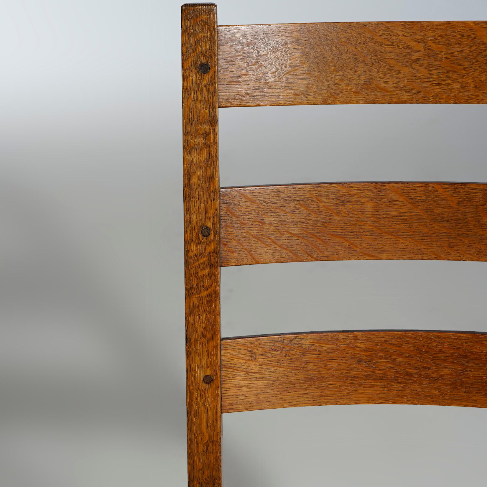 Antique Arts & Crafts Gustav Stickley Oak Chairs, Original Seats, Signed, c1910 1