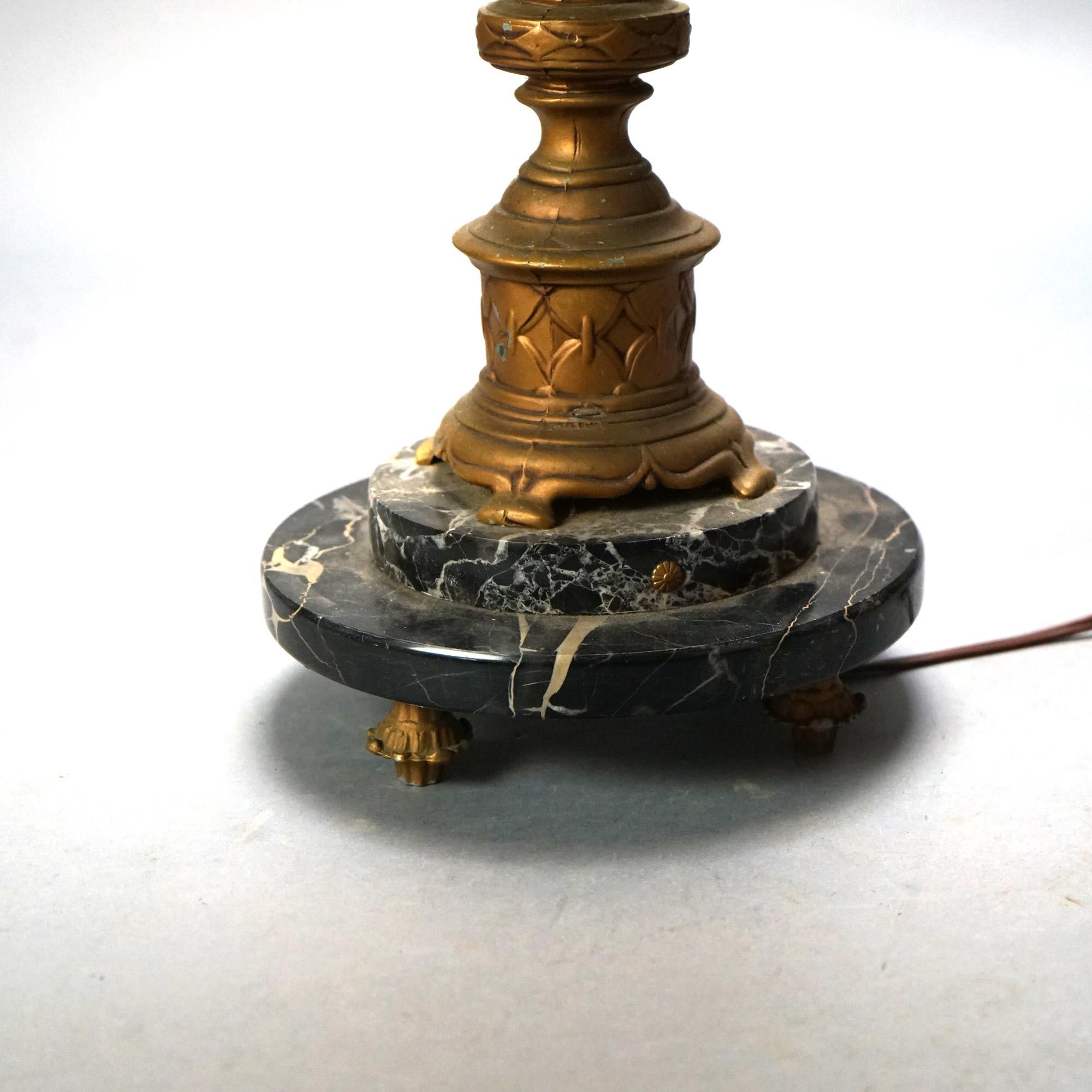 Antike Arts and Crafts-Tischlampe aus gehämmertem Bernsteinglas, Fackel, um 1920 im Angebot 6