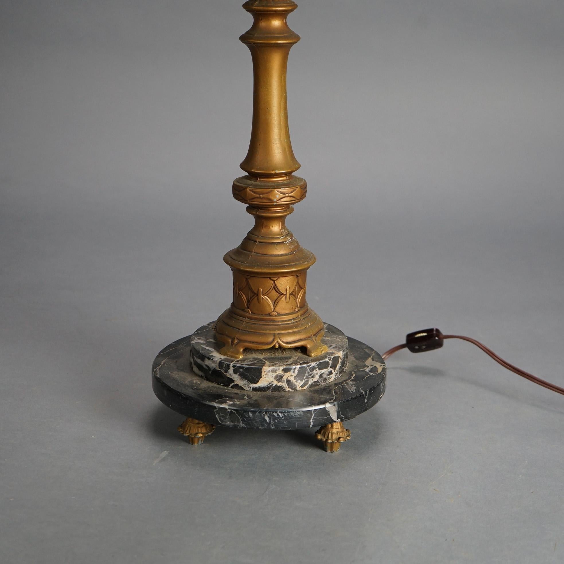 Antique Arts & Crafts Hammered Amber Glass Torchiere Table Lamp c1920 In Good Condition For Sale In Big Flats, NY