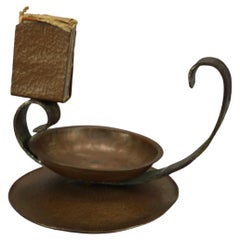 Antique Arts & Crafts Hammered Copper Ash Tray with Match Holder, circa 1910
