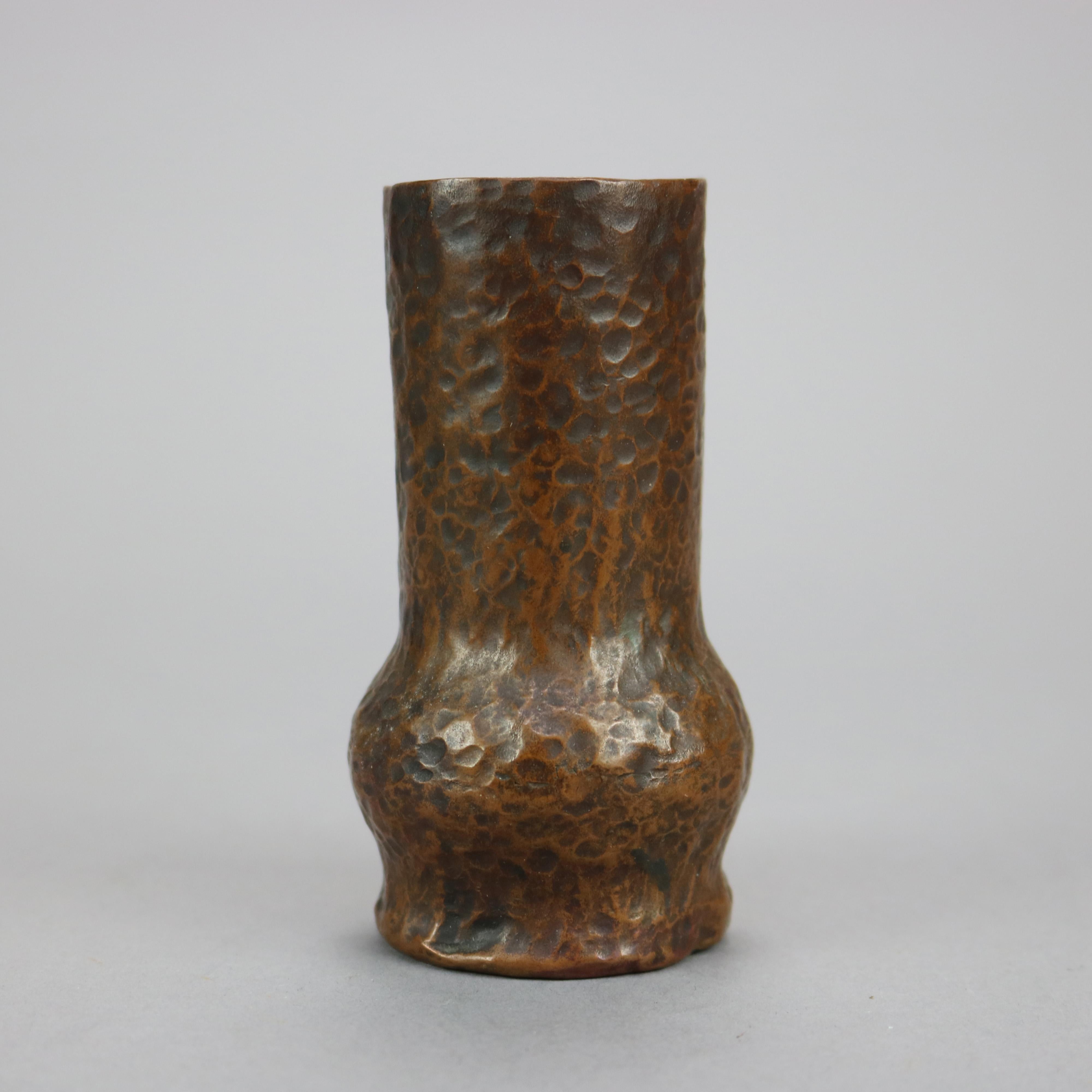 Antique Arts & Crafts Hammered Copper Cabinet Vase, Circa 1910 In Good Condition In Big Flats, NY