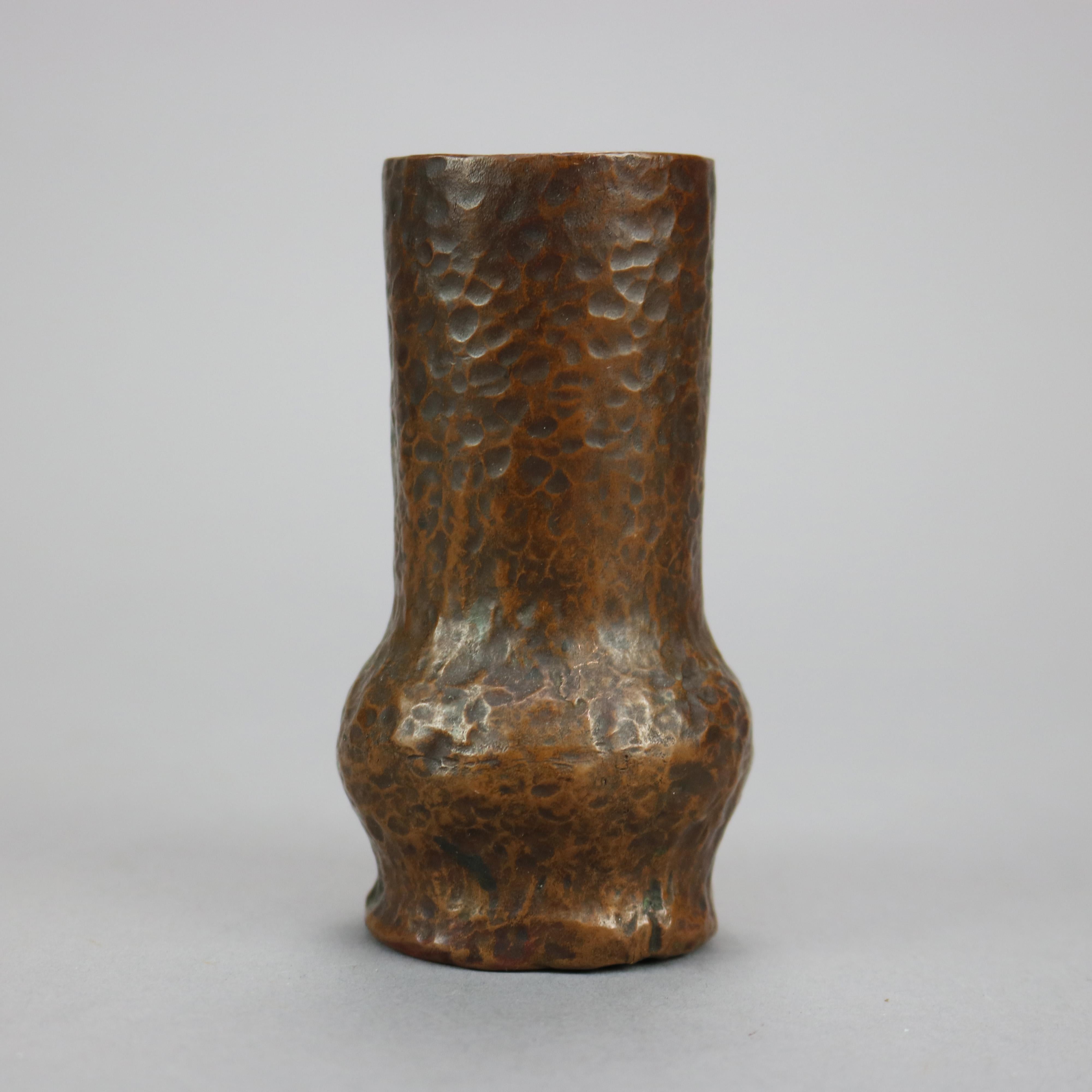 20th Century Antique Arts & Crafts Hammered Copper Cabinet Vase, Circa 1910