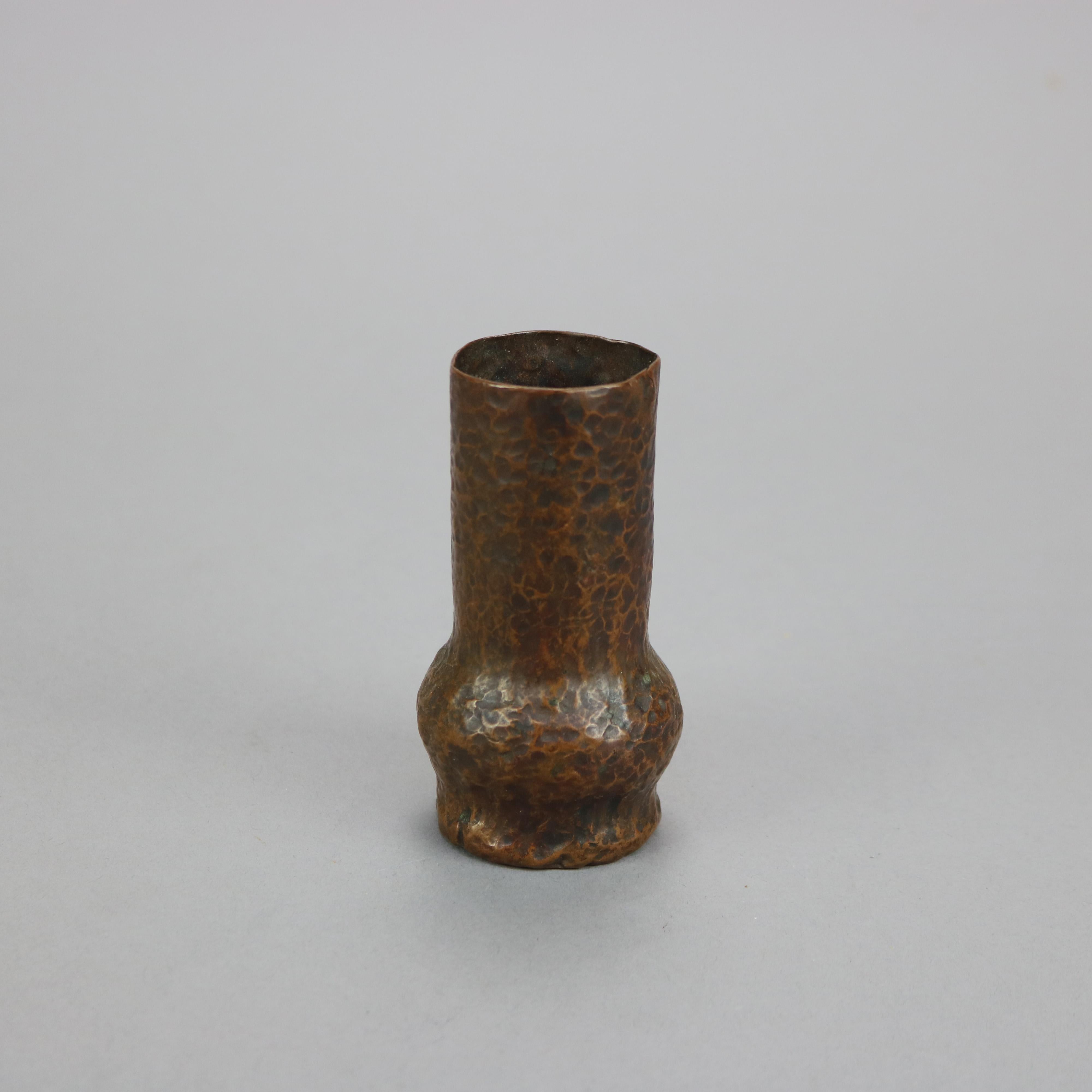 Antique Arts & Crafts Hammered Copper Cabinet Vase, Circa 1910 1