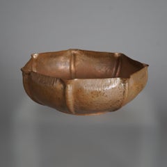 Antique Arts & Crafts Hammered Copper Center Bowl with Maker Stamp C1910