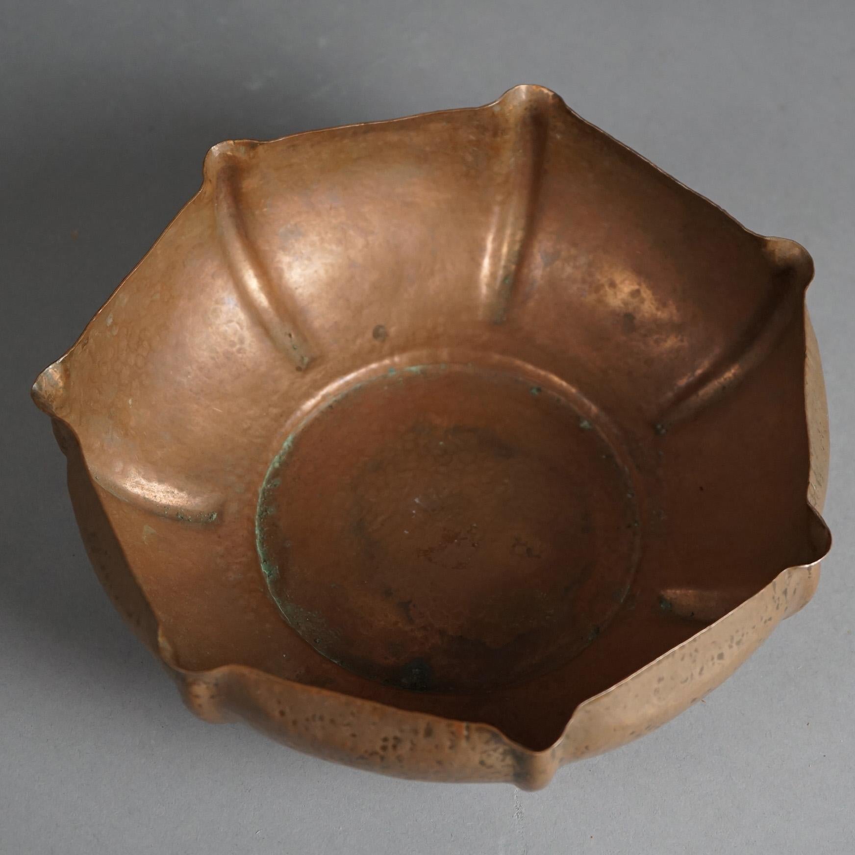 Arts and Crafts Antique Arts & Crafts Hammered Copper Center Bowl with Maker Stamp C1910 For Sale