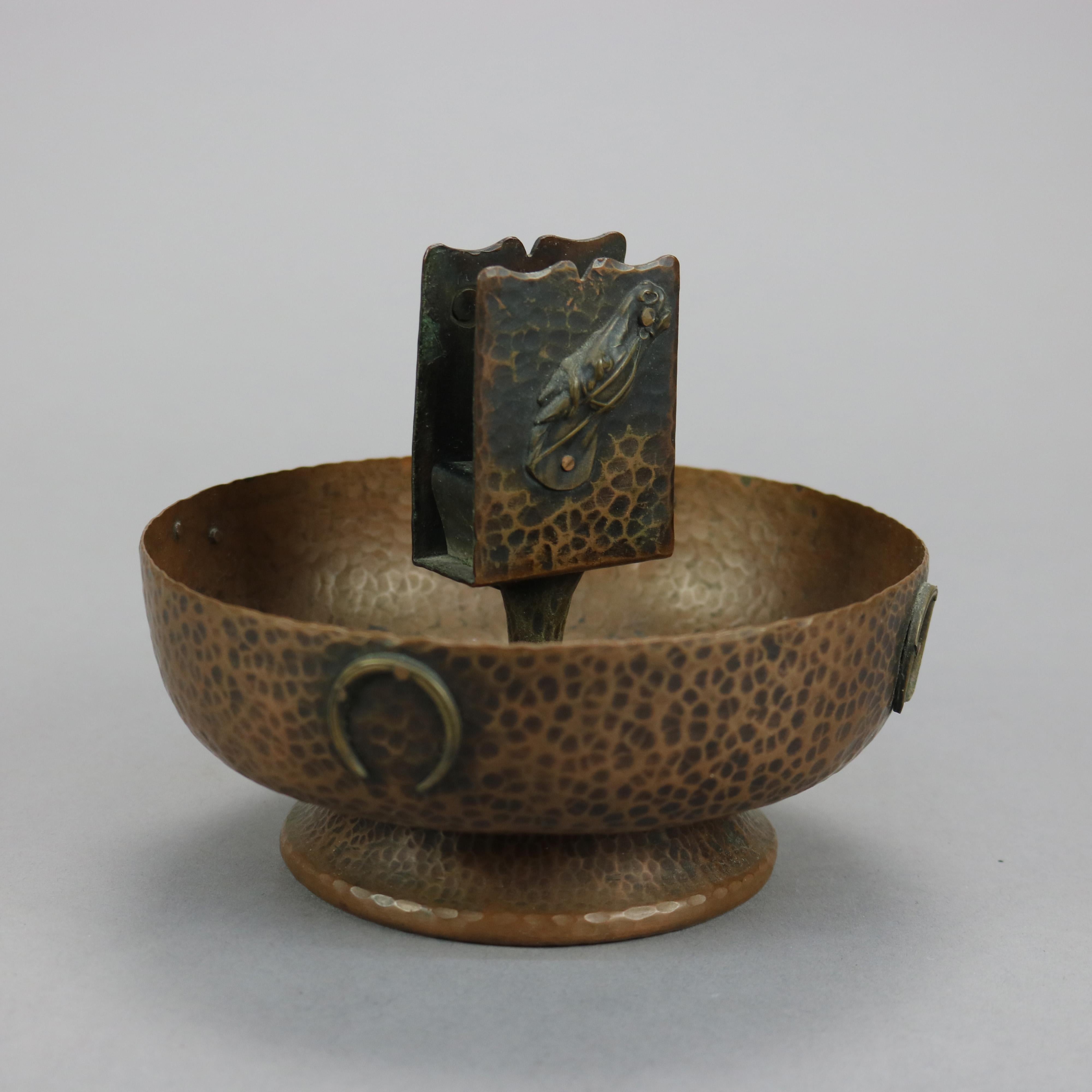 American Antique Arts & Crafts Hammered Copper Smoke Set Circa 1910
