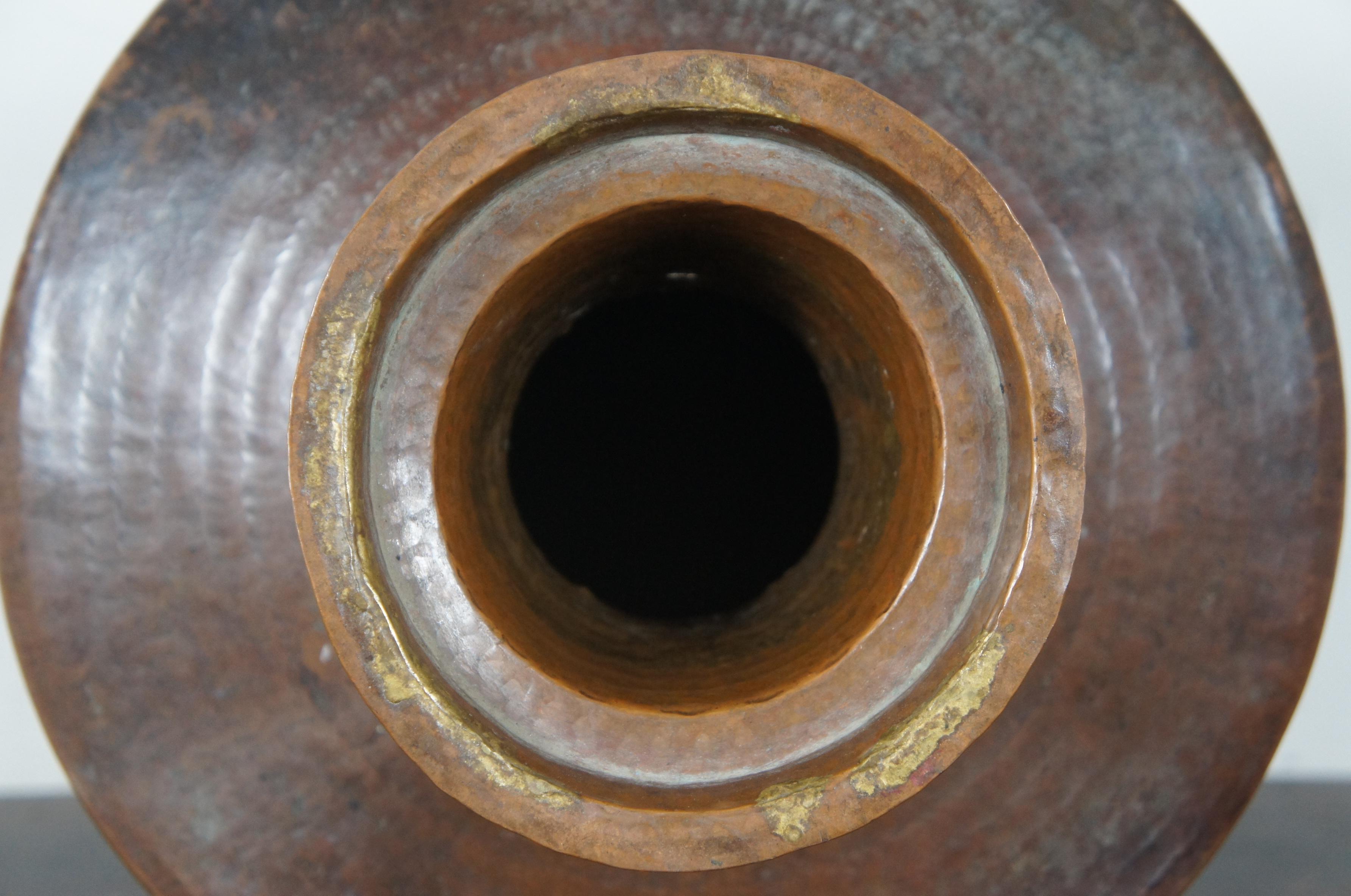 19th Century Antique Arts & Crafts Hammered Dovetailed Copper Jug Vase Urn