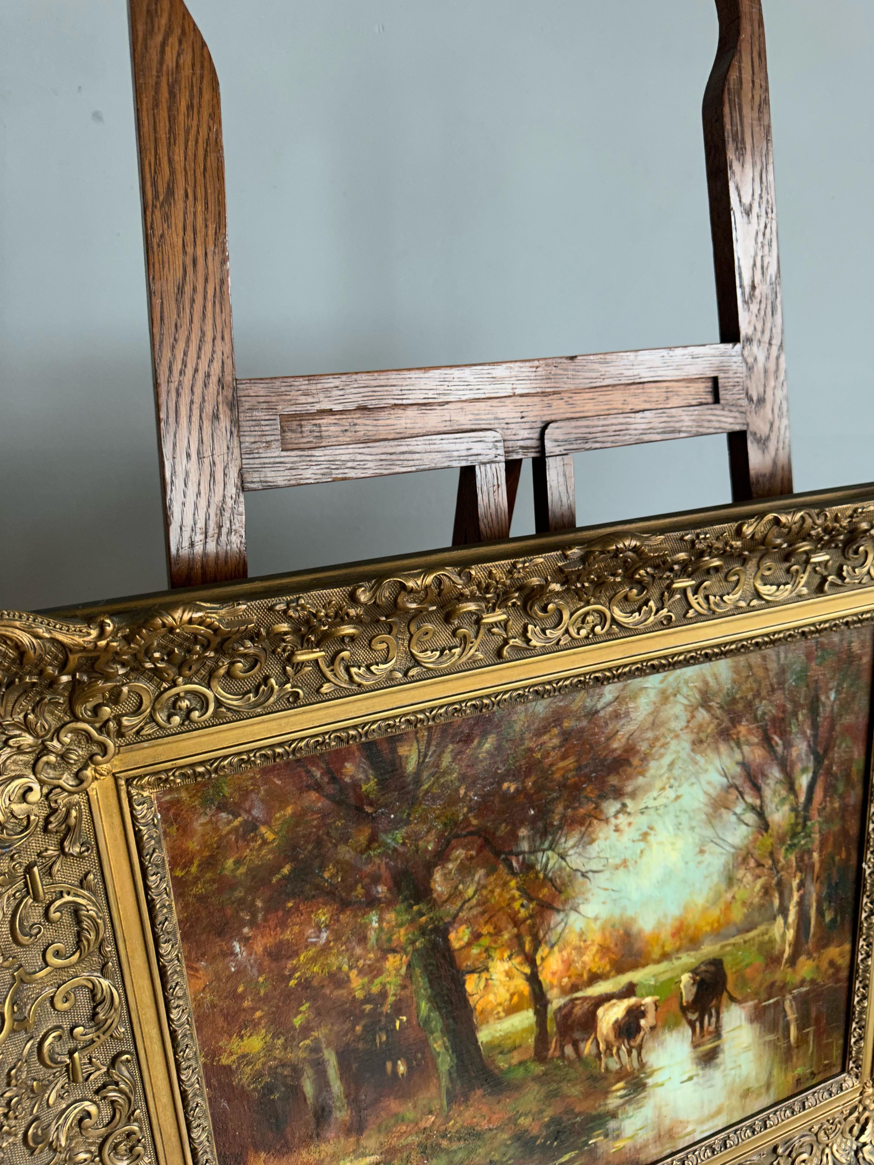 Antique Arts & Crafts Hand Carved Oak Floor Easel / Artist Display Stand ca1910 For Sale 7
