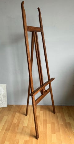 Antique Arts & Crafts Hand Carved Oak Floor Easel / Artist Display Stand ca1910