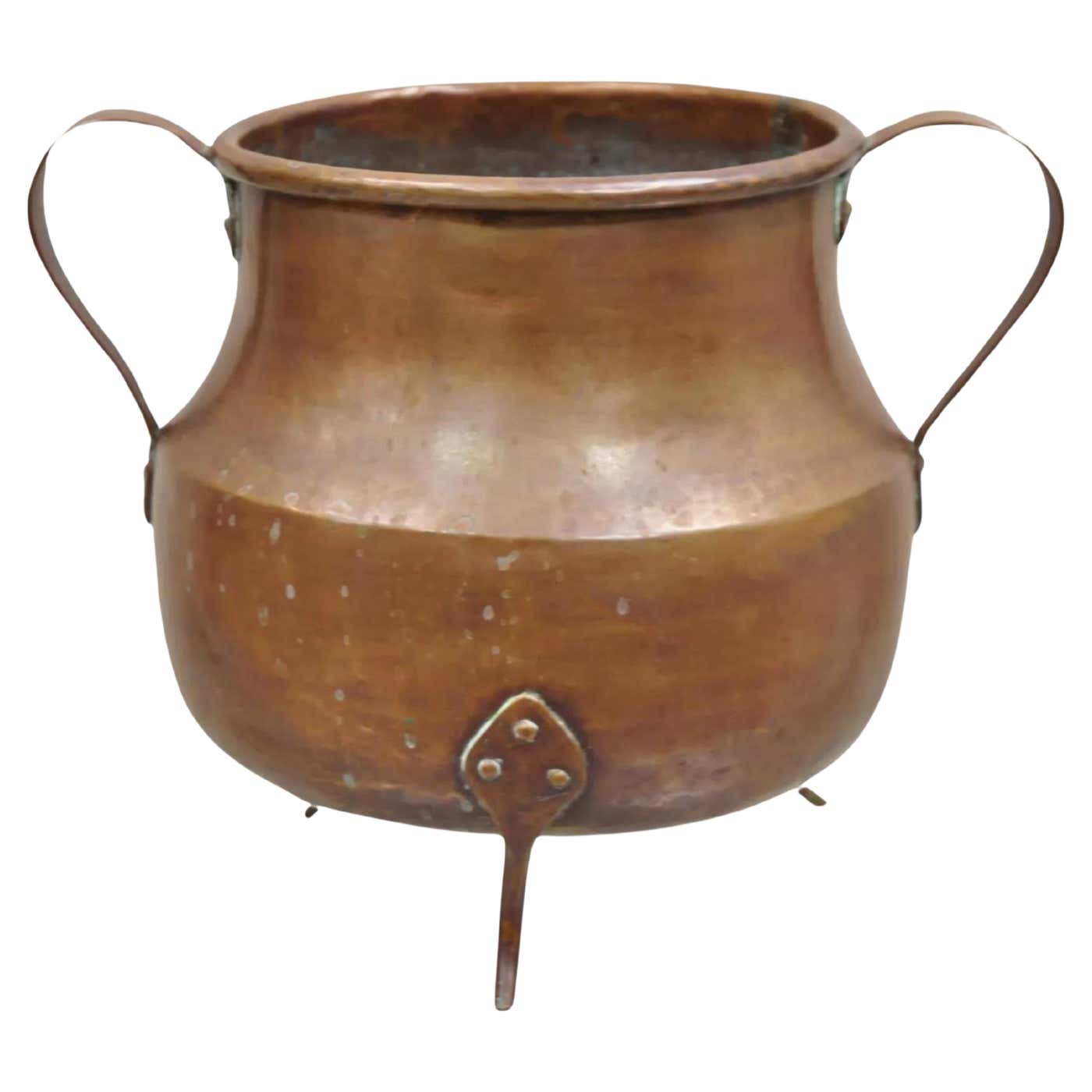 Three Handled Pot Antique Arts and Crafts Hand Hammered Copper Tri Leg Handled Pot ...